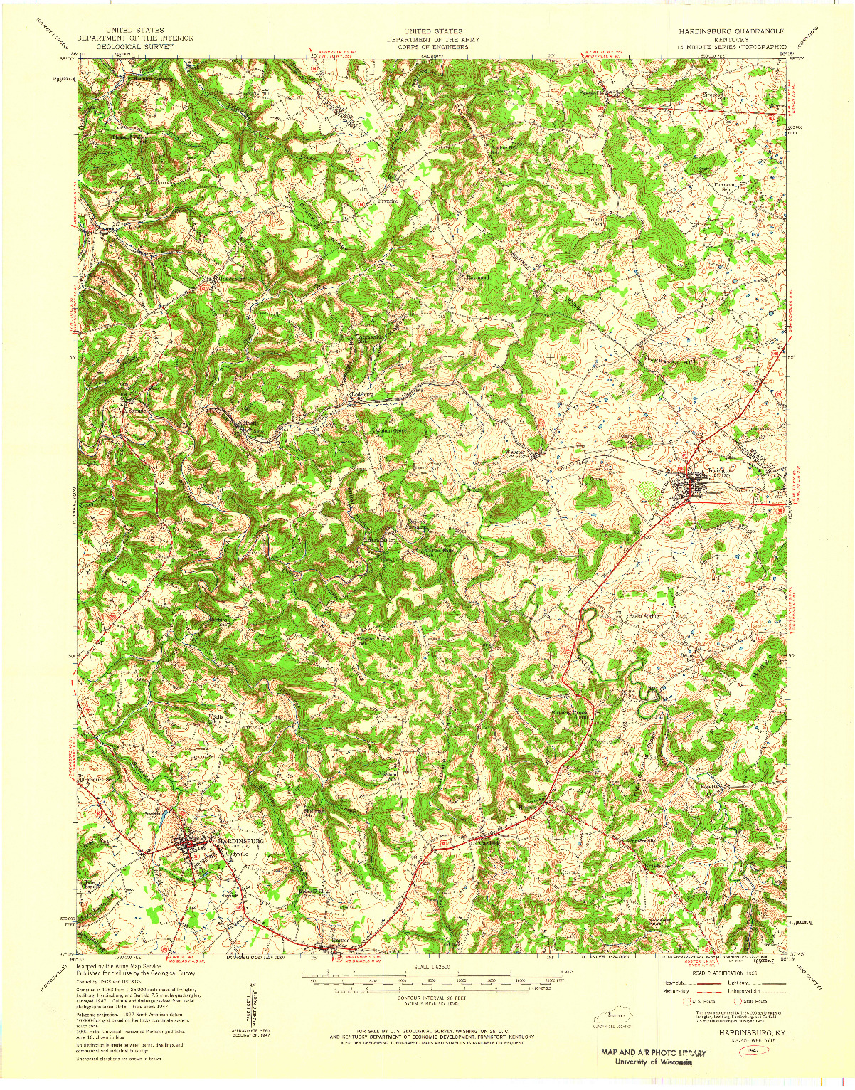 USGS 1:62500-SCALE QUADRANGLE FOR HARDINSBURG, KY 1947