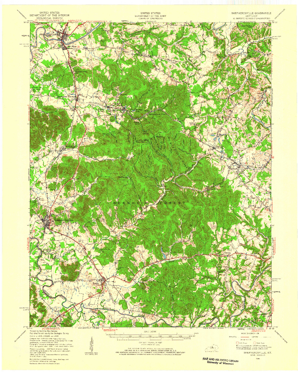 USGS 1:62500-SCALE QUADRANGLE FOR SHEPHERDSVILLE, KY 1949