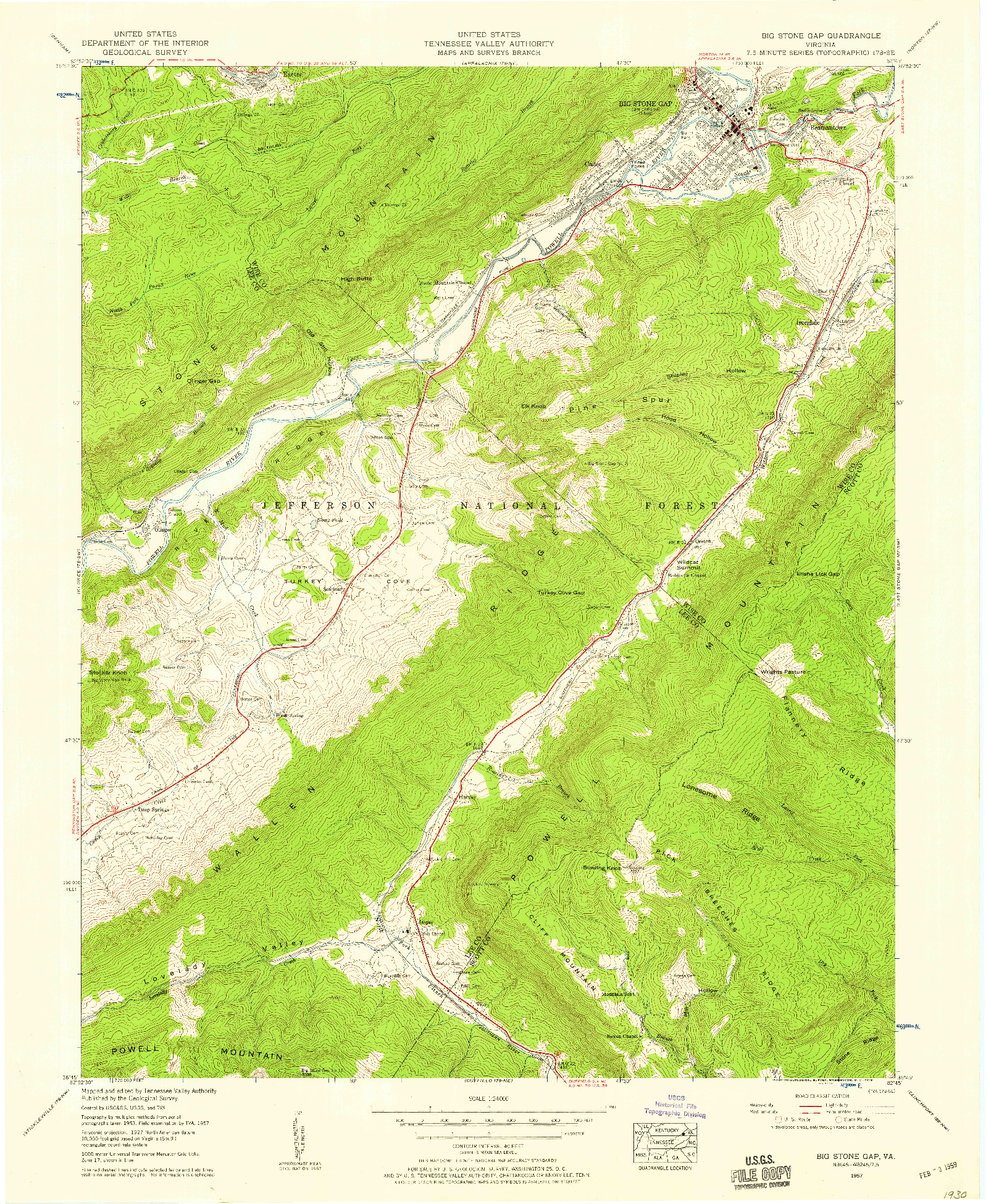 USGS 1:24000-SCALE QUADRANGLE FOR BIG STONE GAP, VA 1957