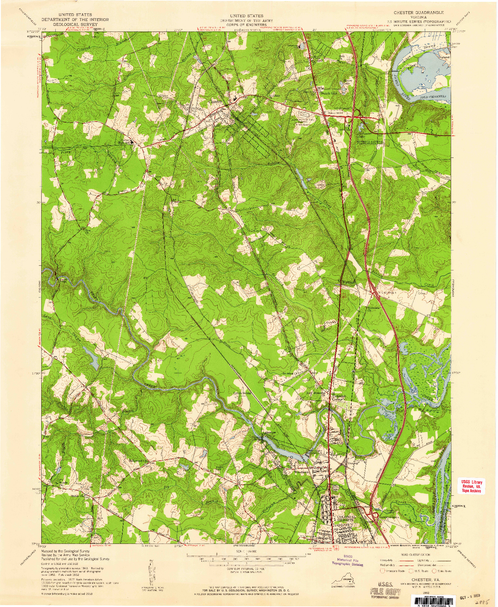 USGS 1:24000-SCALE QUADRANGLE FOR CHESTER, VA 1952