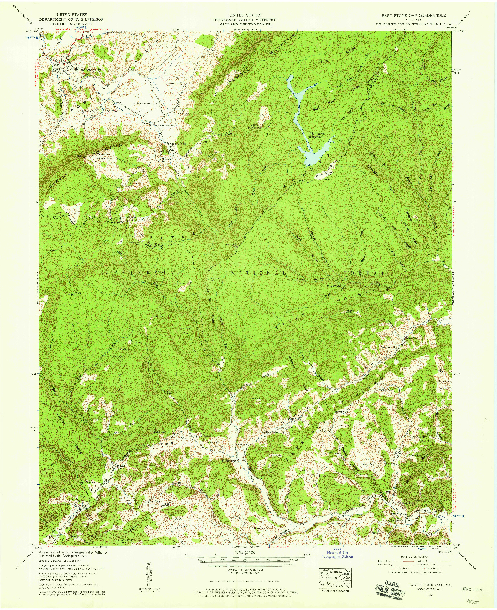 USGS 1:24000-SCALE QUADRANGLE FOR EAST STONE GAP, VA 1957