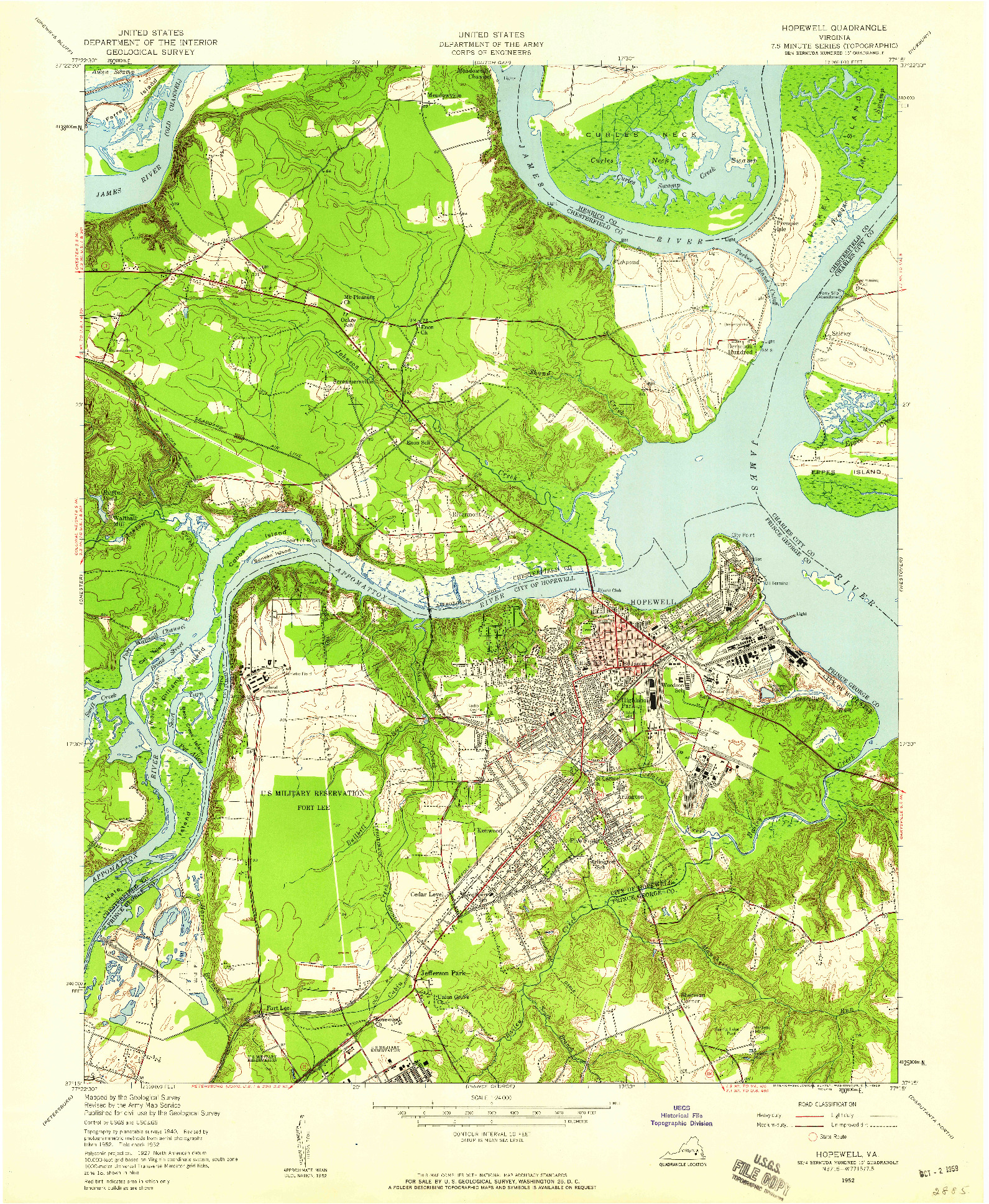 USGS 1:24000-SCALE QUADRANGLE FOR HOPEWELL, VA 1952