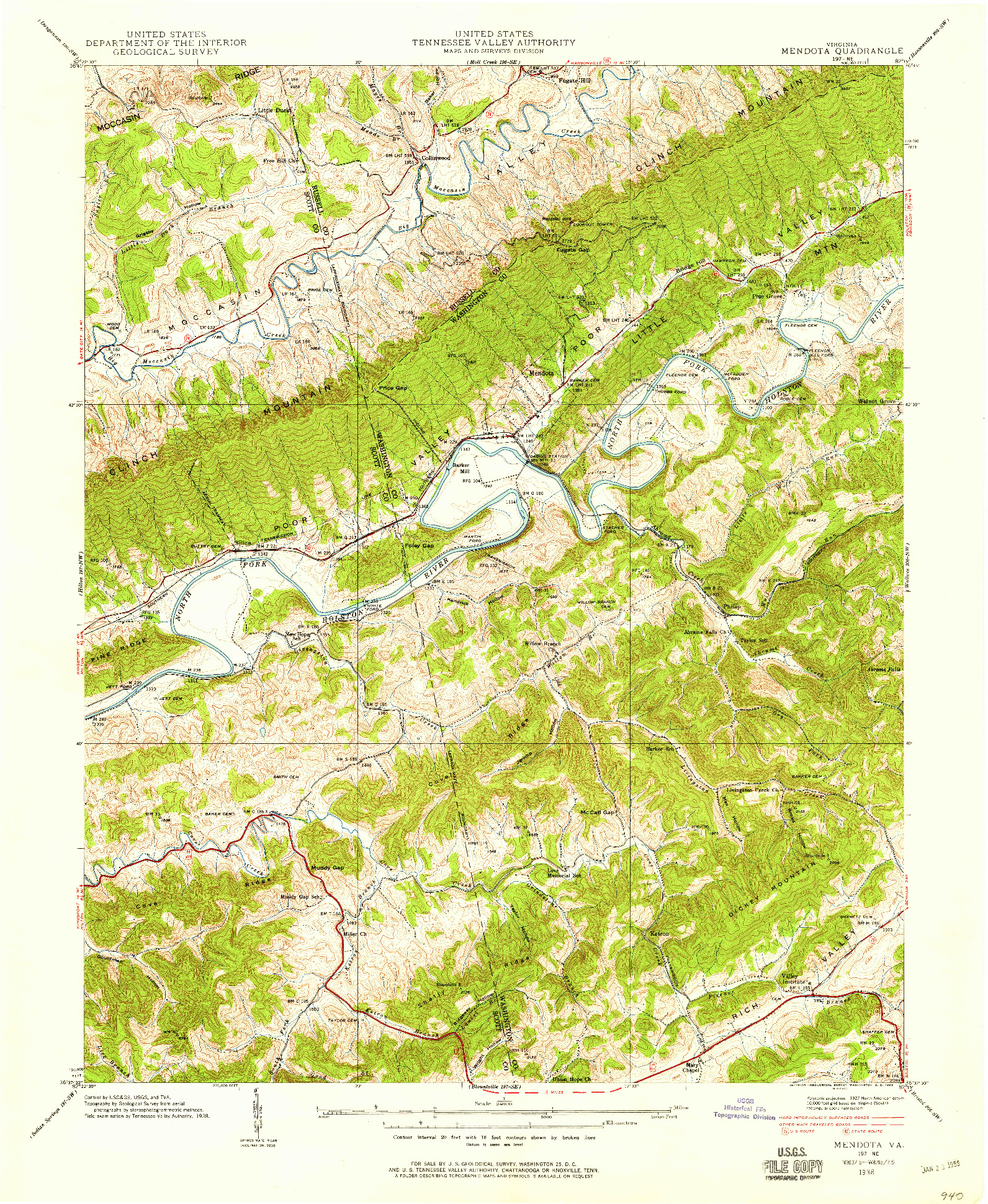 USGS 1:24000-SCALE QUADRANGLE FOR MENDOTA, VA 1938