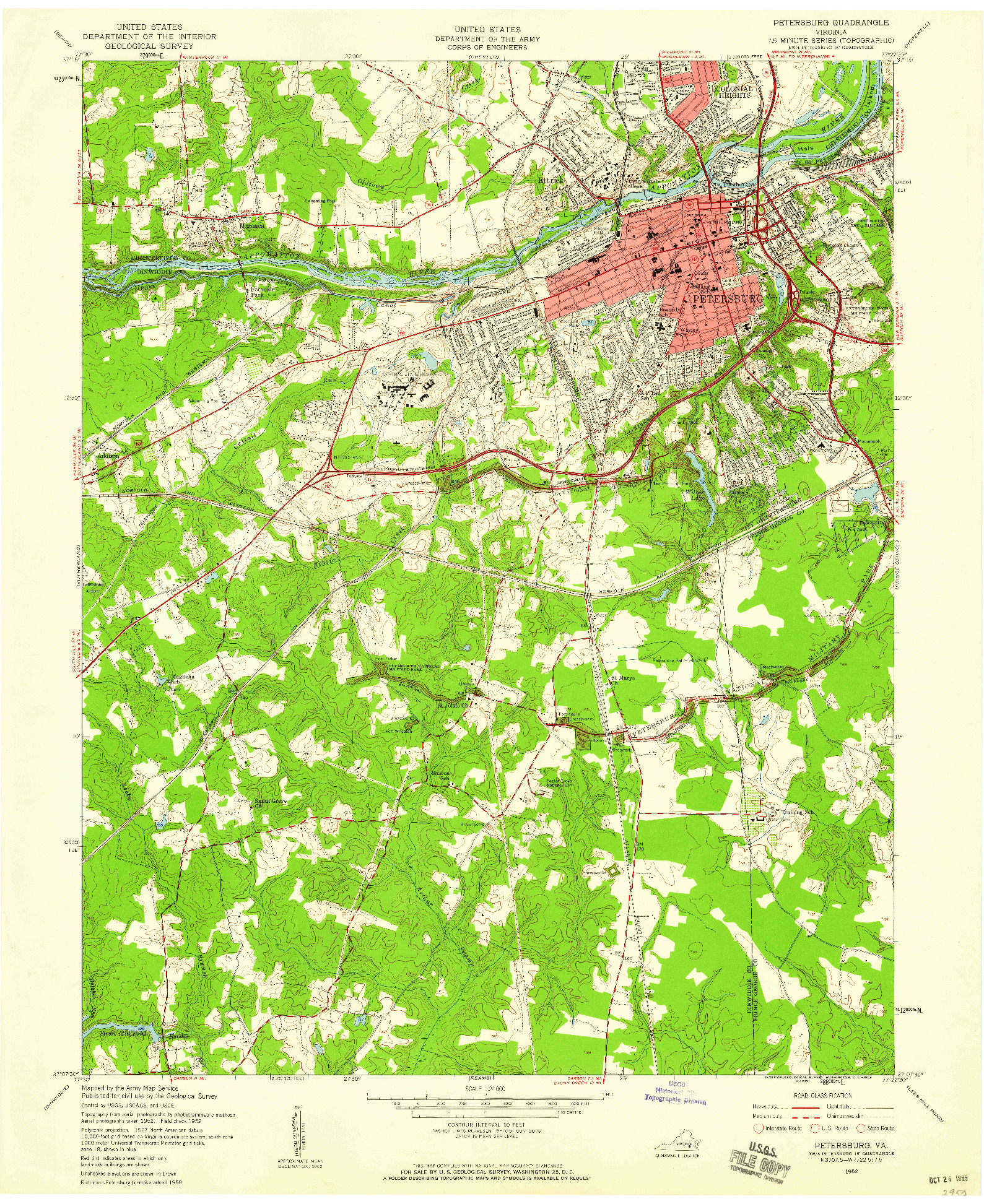 USGS 1:24000-SCALE QUADRANGLE FOR PETERSBURG, VA 1952