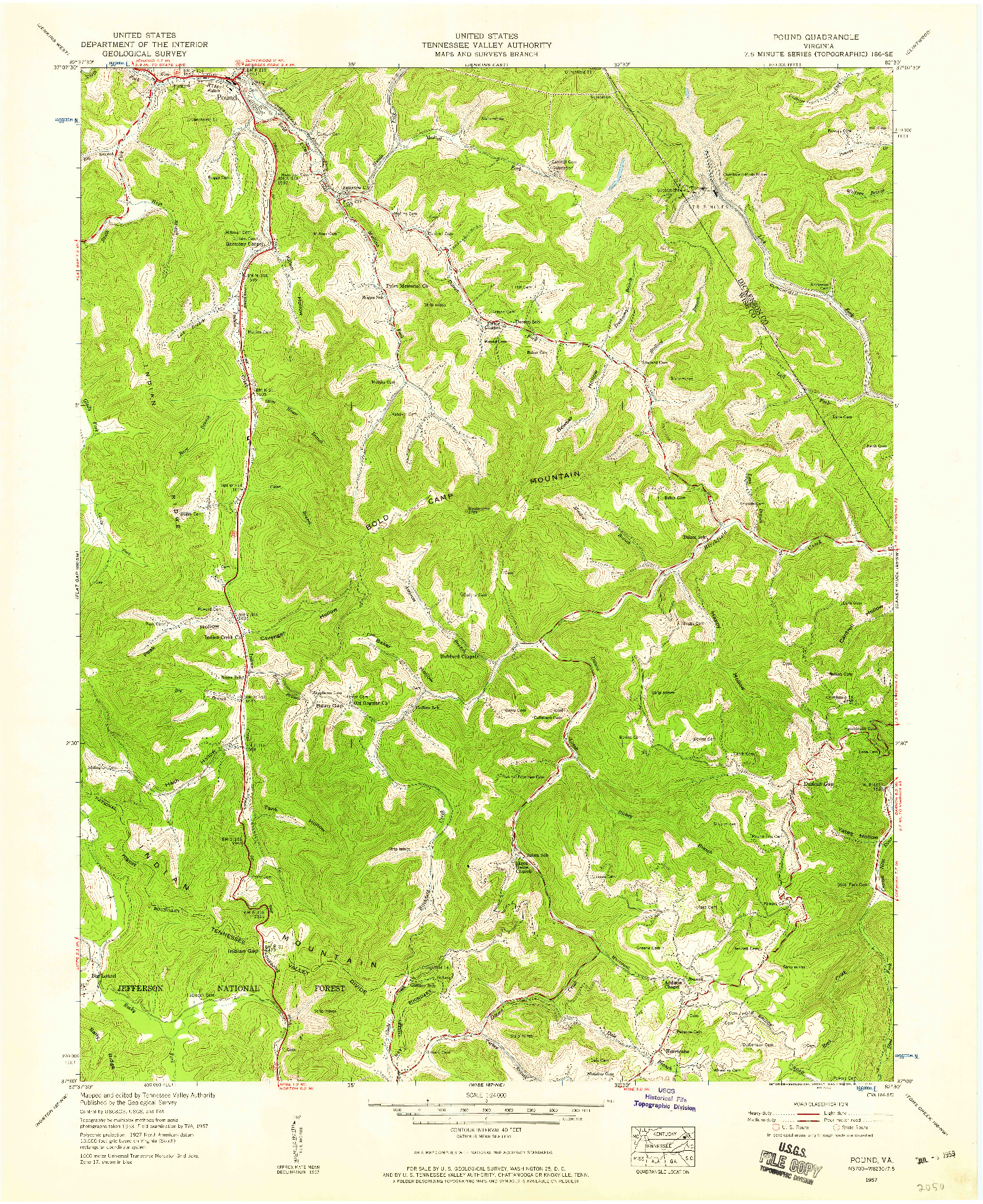 USGS 1:24000-SCALE QUADRANGLE FOR POUND, VA 1957