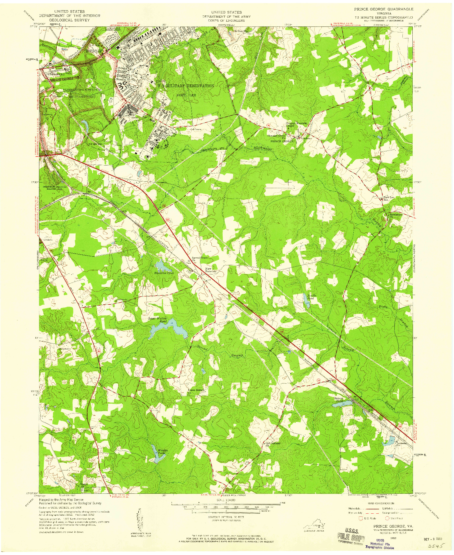 USGS 1:24000-SCALE QUADRANGLE FOR PRINCE GEORGE, VA 1952