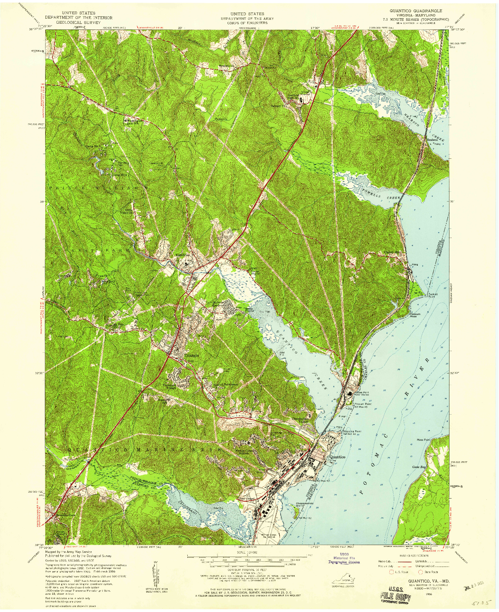 USGS 1:24000-SCALE QUADRANGLE FOR QUANTICO, VA 1956
