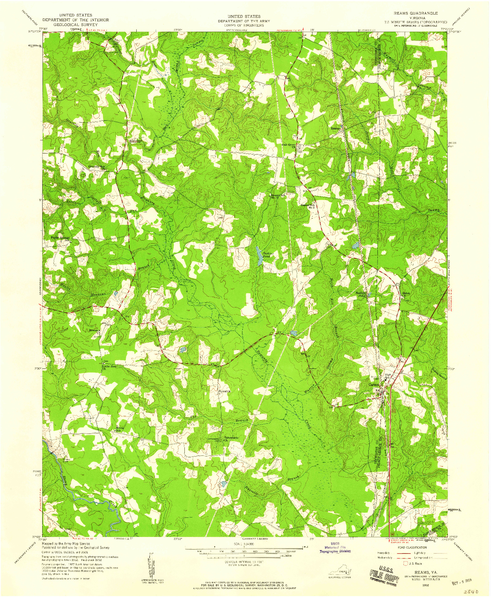 USGS 1:24000-SCALE QUADRANGLE FOR REAMS, VA 1952