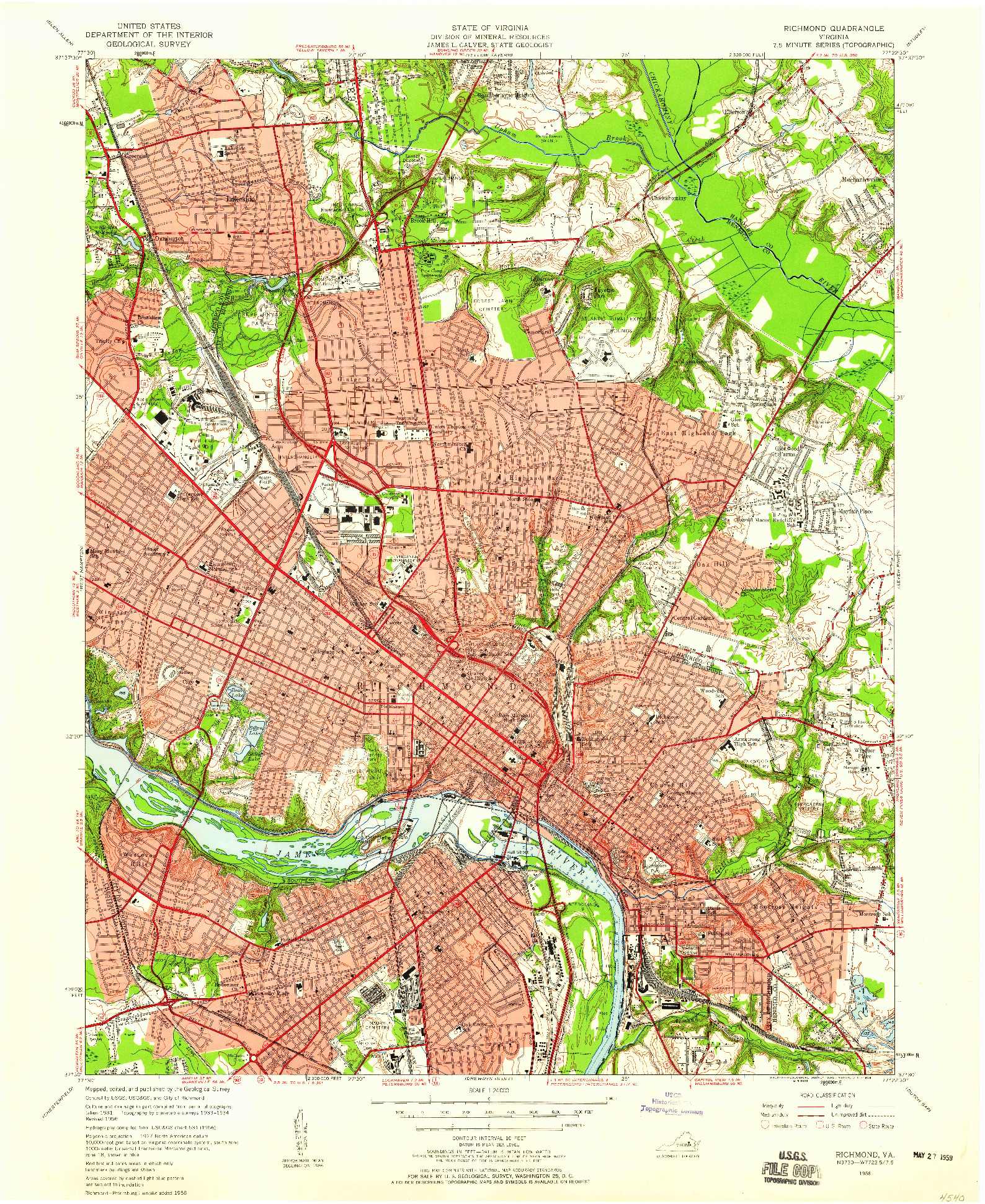 USGS 1:24000-SCALE QUADRANGLE FOR RICHMOND, VA 1956