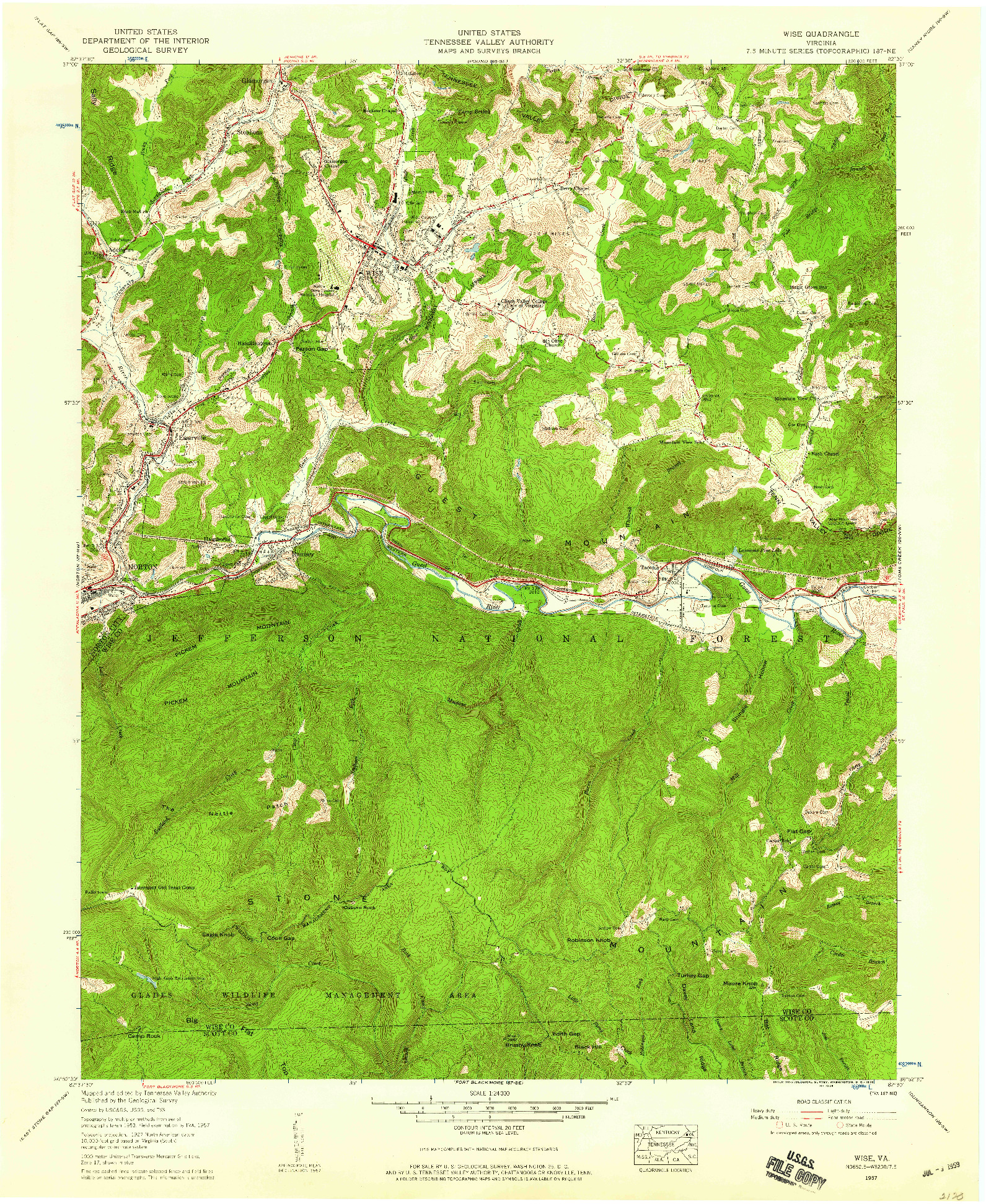 USGS 1:24000-SCALE QUADRANGLE FOR WISE, VA 1957