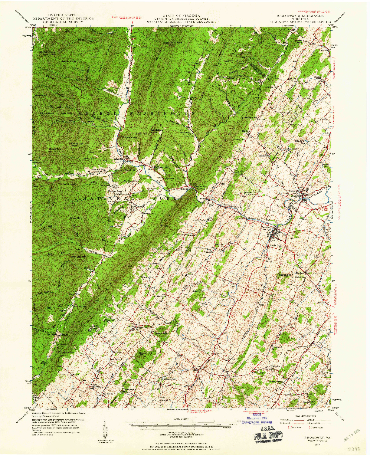 USGS 1:62500-SCALE QUADRANGLE FOR BROADWAY, VA 1947