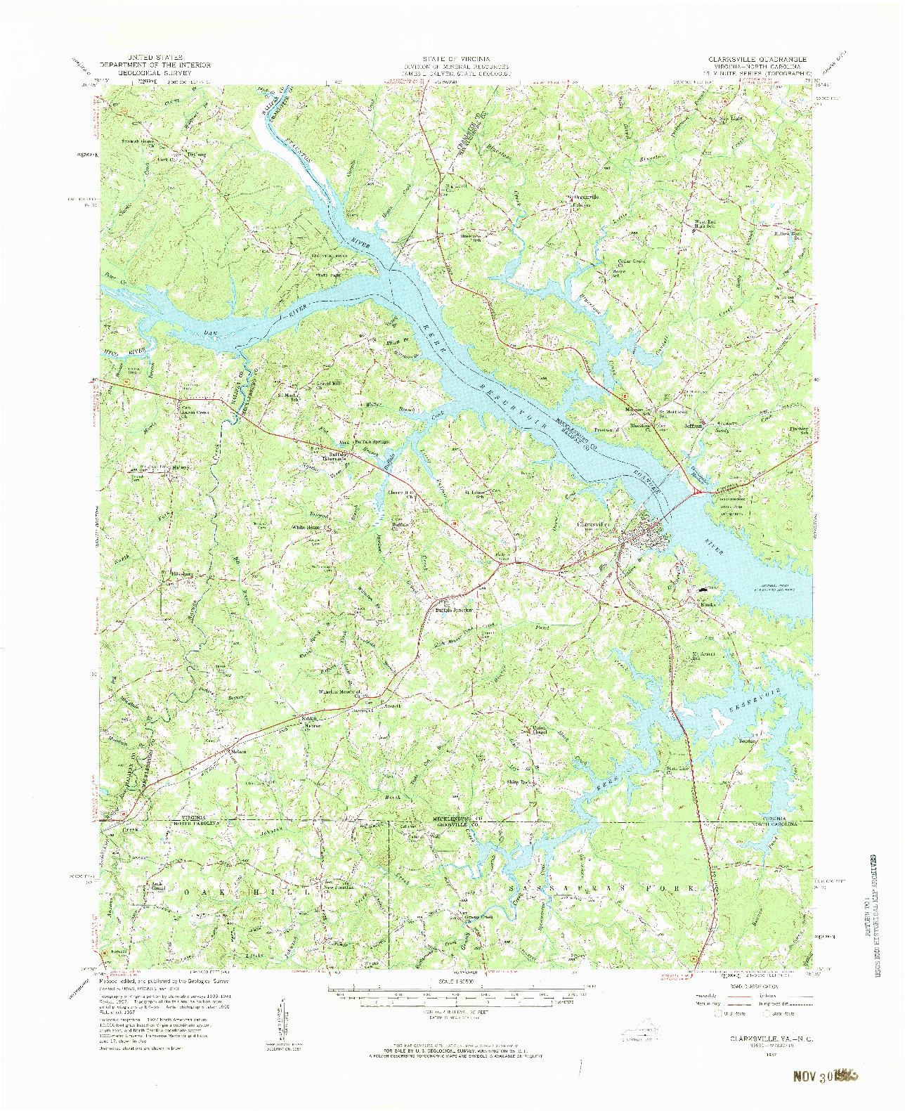 USGS 1:62500-SCALE QUADRANGLE FOR CLARKSVILLE, VA 1957