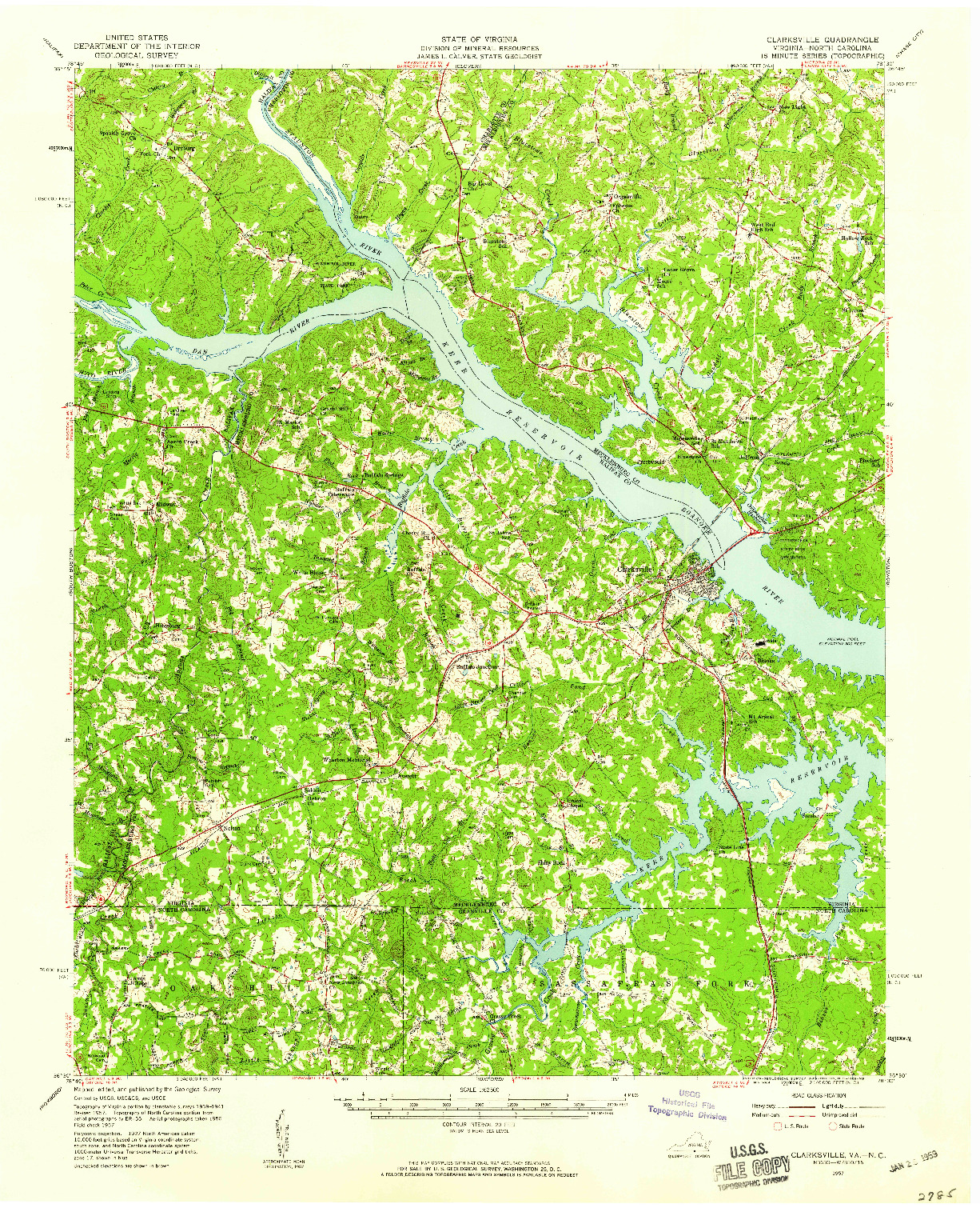 USGS 1:62500-SCALE QUADRANGLE FOR CLARKSVILLE, VA 1957