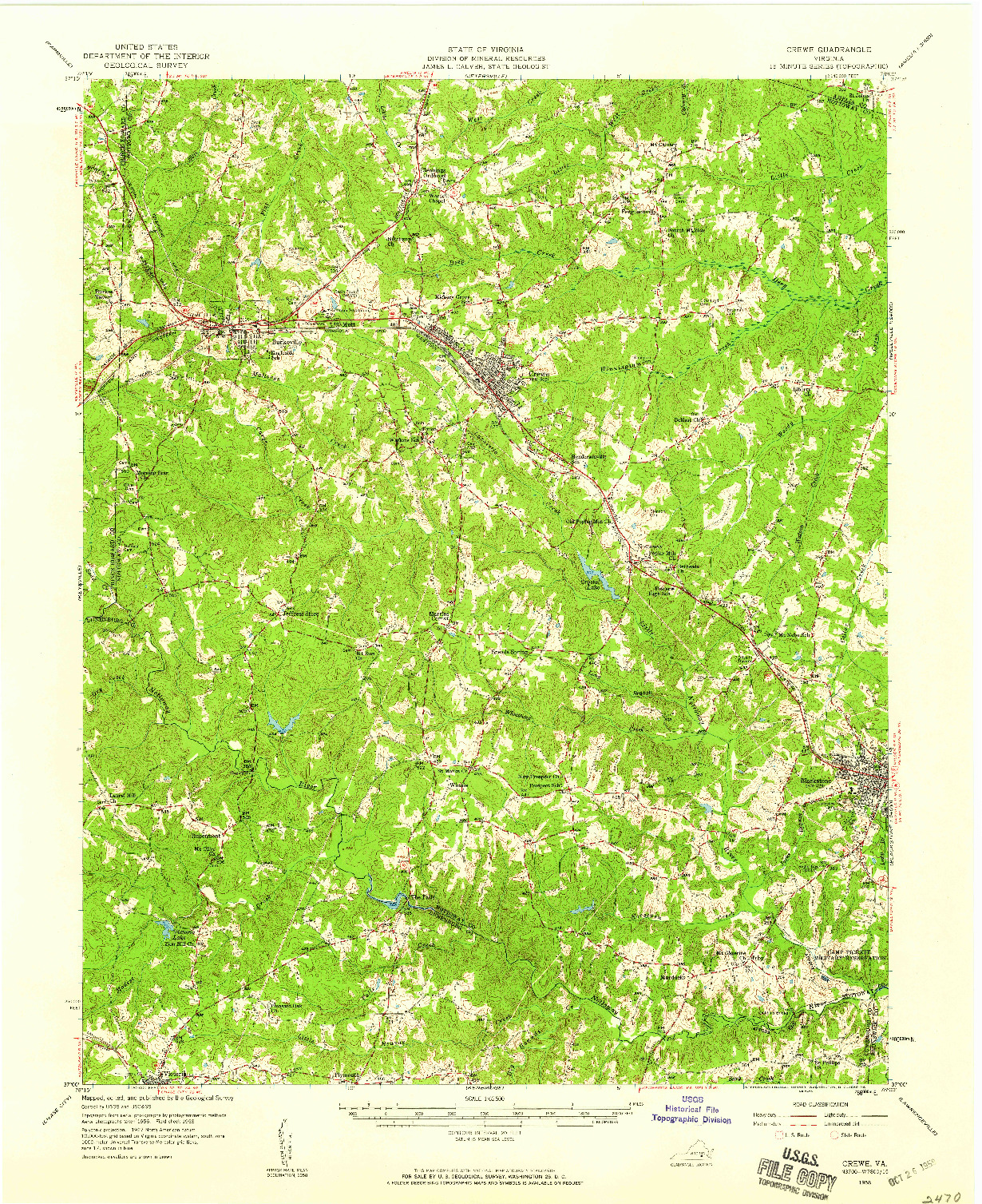 USGS 1:62500-SCALE QUADRANGLE FOR CREWE, VA 1958