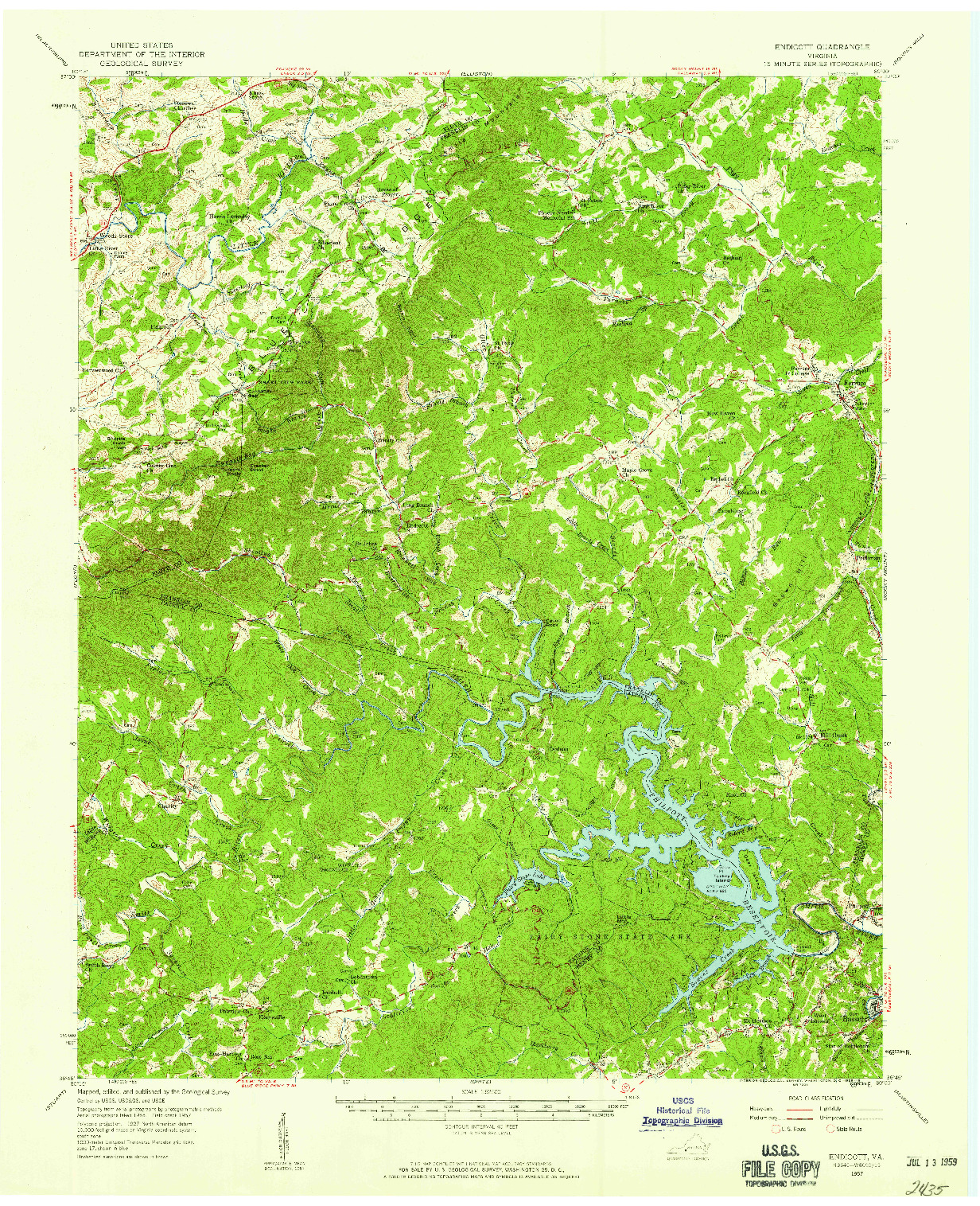 USGS 1:62500-SCALE QUADRANGLE FOR ENDICOTT, VA 1957