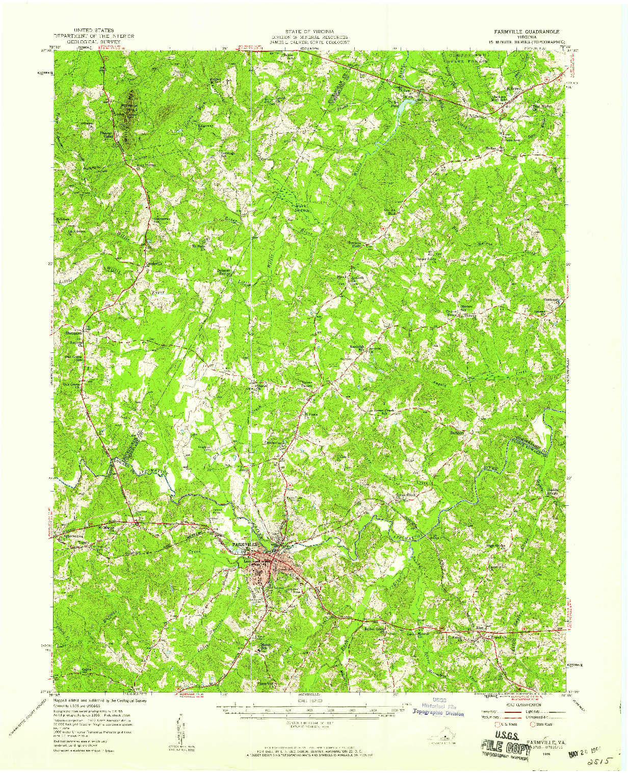 USGS 1:62500-SCALE QUADRANGLE FOR FARMVILLE, VA 1958