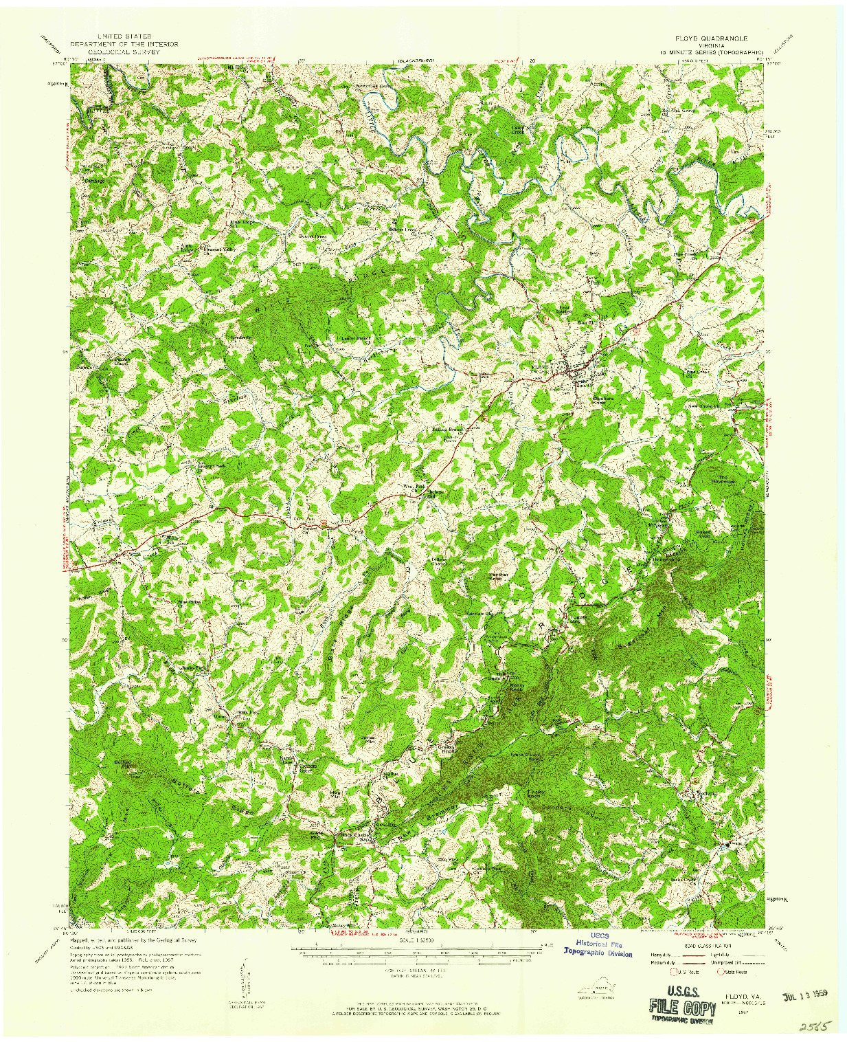 USGS 1:62500-SCALE QUADRANGLE FOR FLOYD, VA 1957