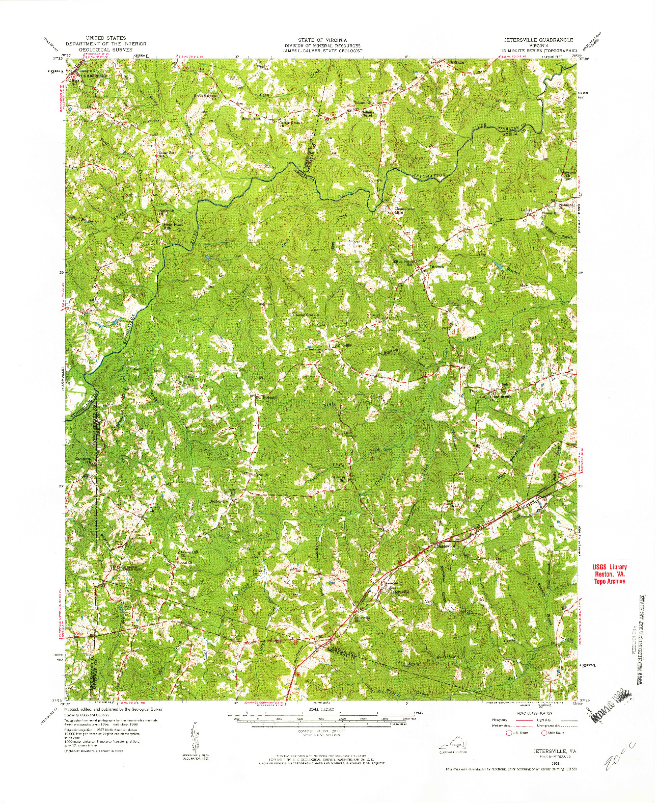 USGS 1:62500-SCALE QUADRANGLE FOR JETERSVILLE, VA 1958