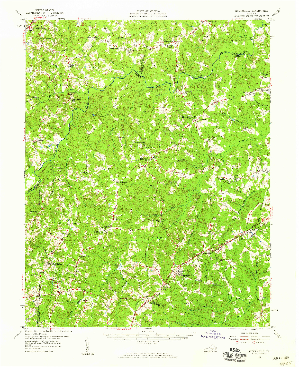 USGS 1:62500-SCALE QUADRANGLE FOR JETERSVILLE, VA 1958