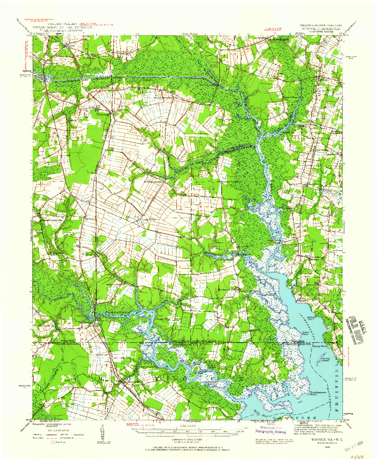 USGS 1:62500-SCALE QUADRANGLE FOR MOYOCK, VA 1939