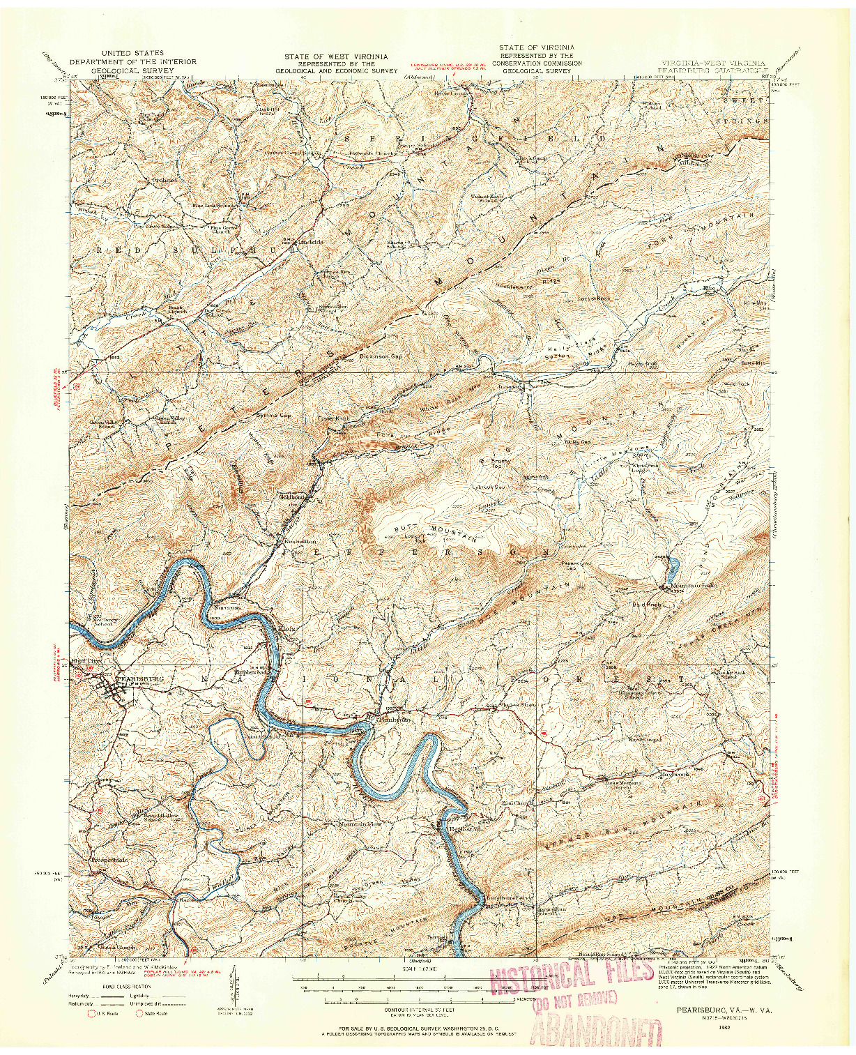 USGS 1:62500-SCALE QUADRANGLE FOR PEARISBURG, VA 1932