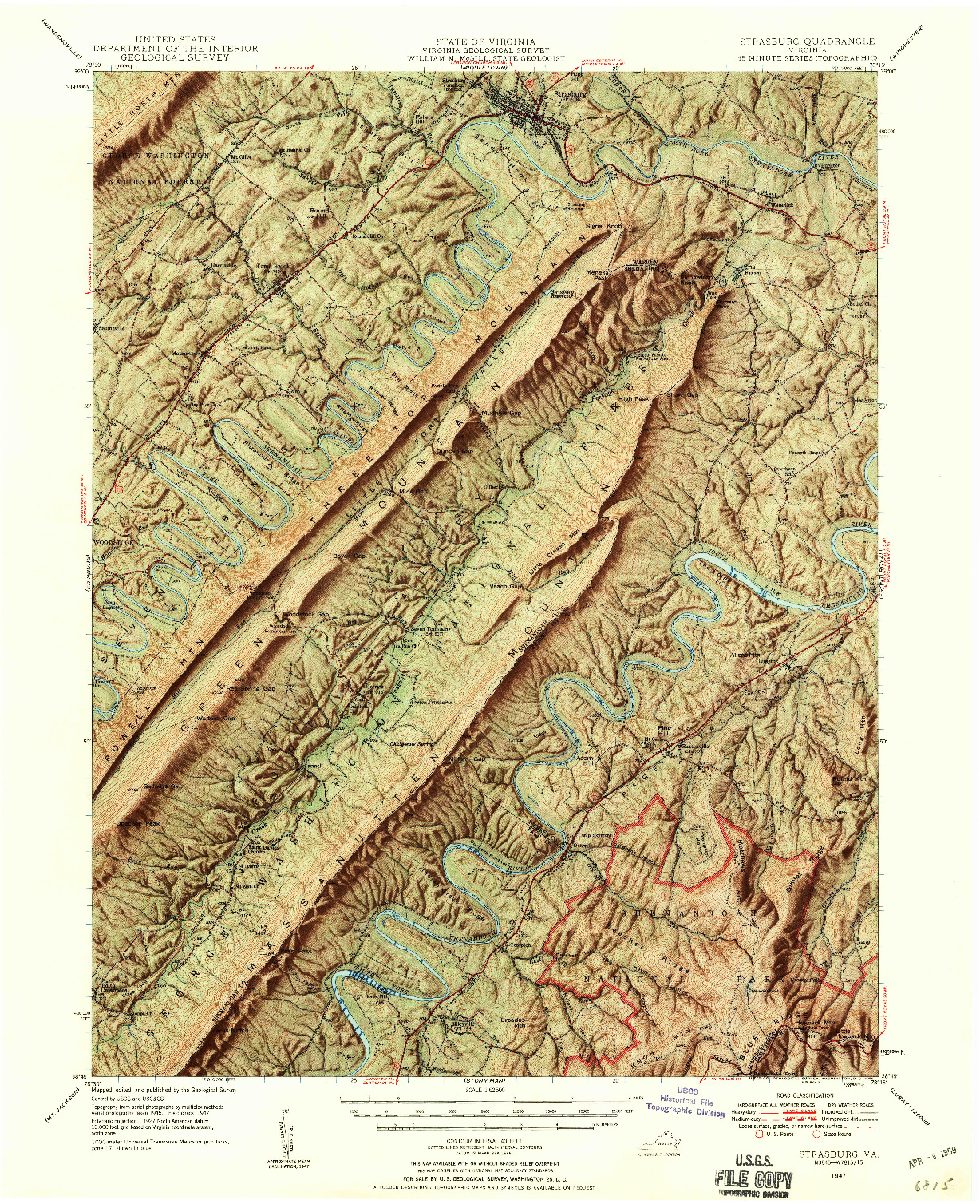 USGS 1:62500-SCALE QUADRANGLE FOR STRASBURG, VA 1947