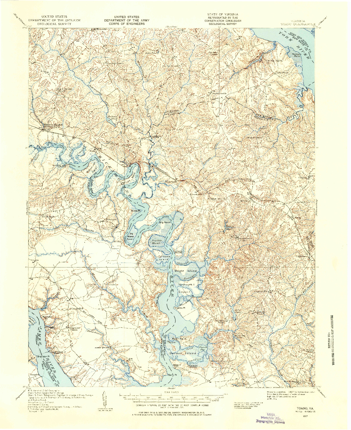 USGS 1:62500-SCALE QUADRANGLE FOR TOANO, VA 1917