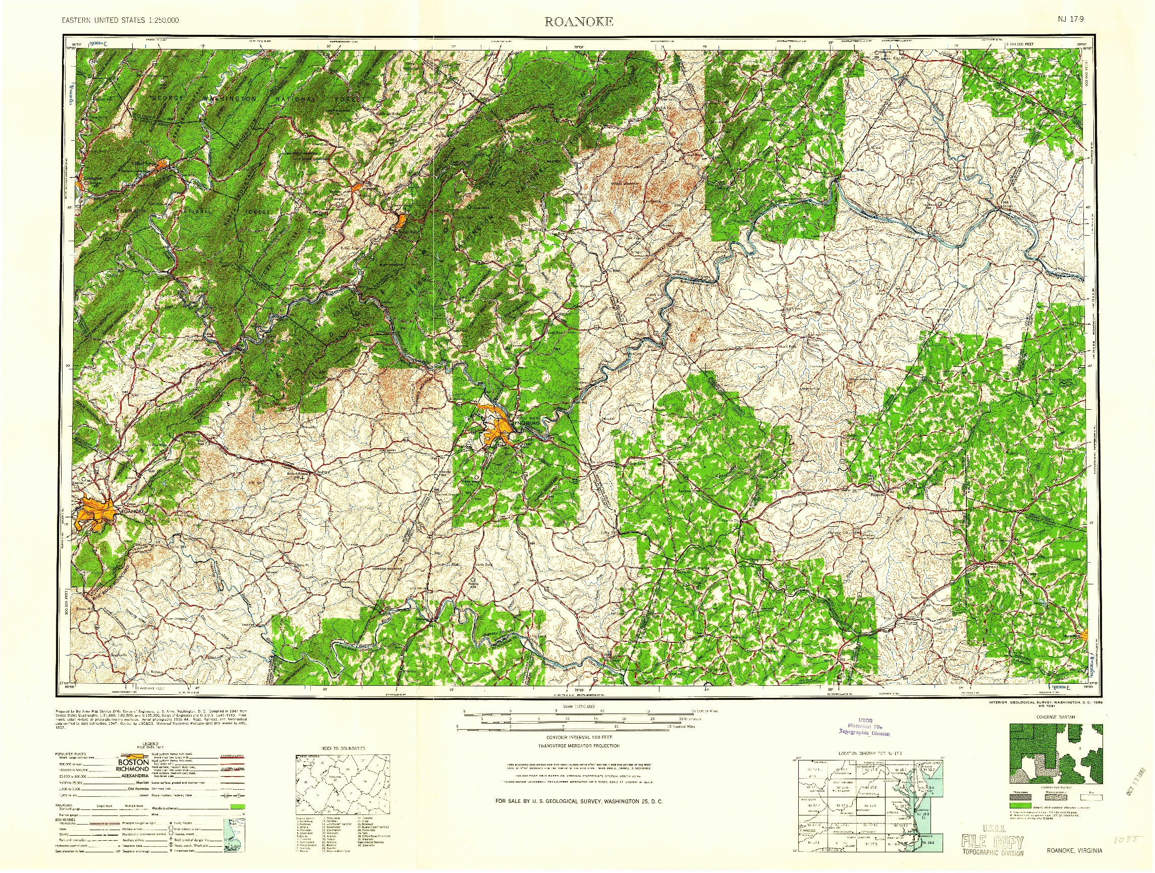USGS 1:250000-SCALE QUADRANGLE FOR ROANOKE, VA 1959