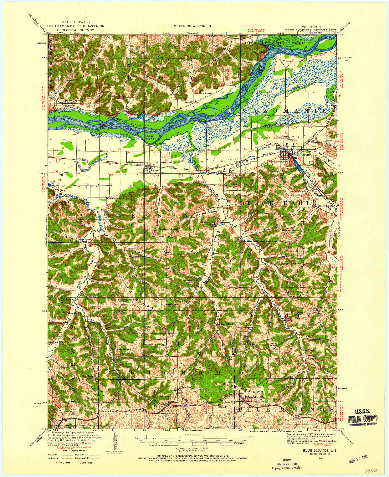 USGS 1:62500-SCALE QUADRANGLE FOR BLUE MOUNDS, WI 1920