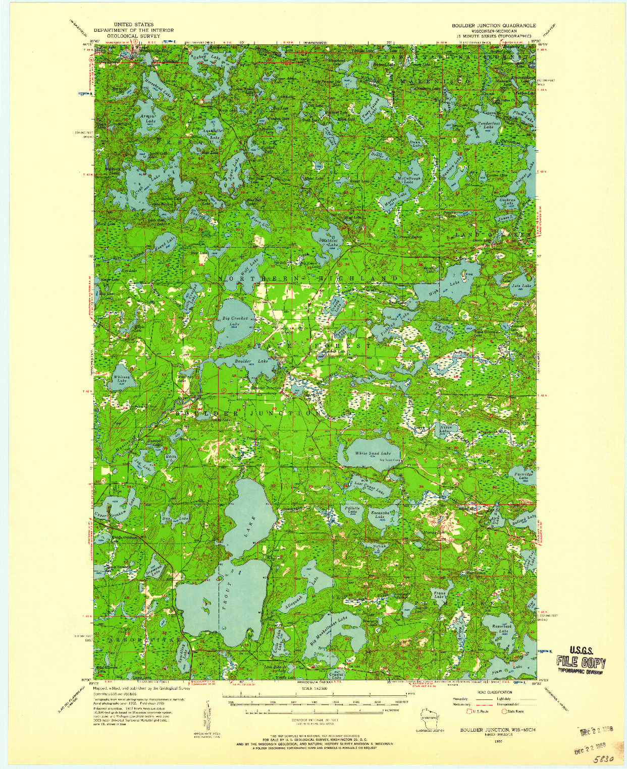 USGS 1:62500-SCALE QUADRANGLE FOR BOULDER JUNCTION, WI 1955