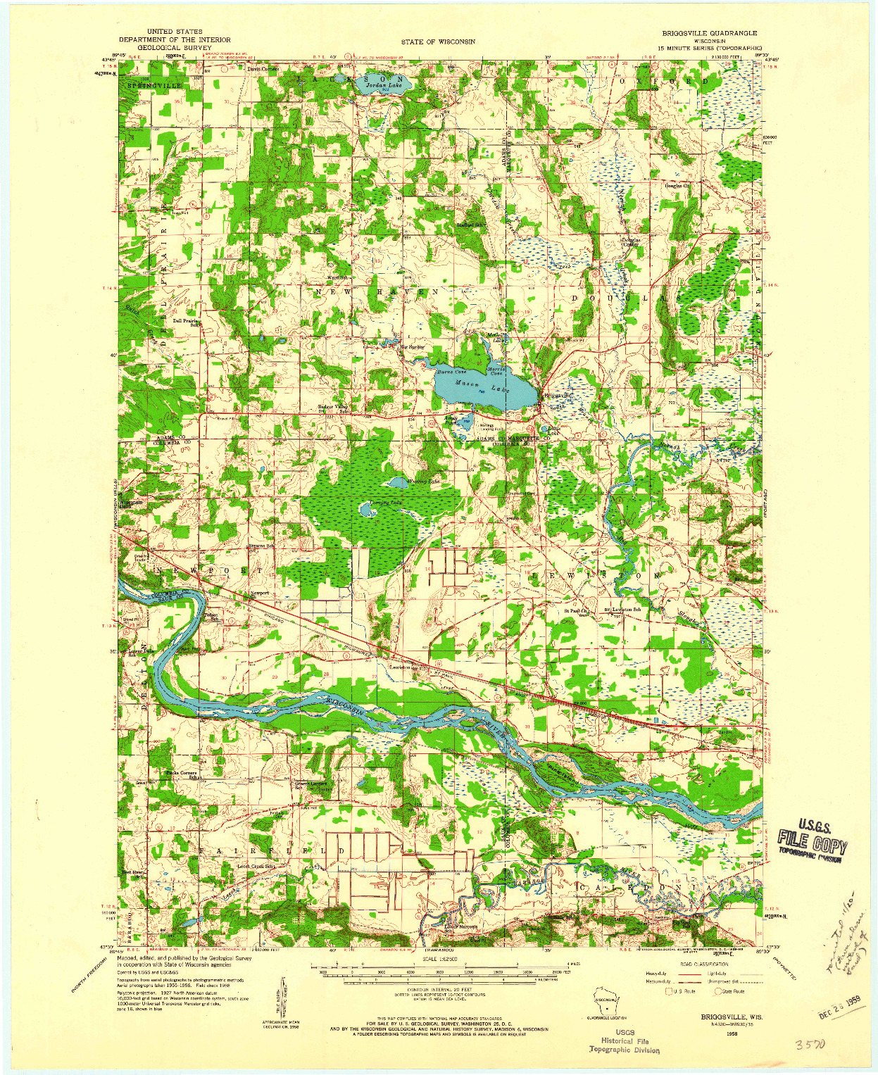 USGS 1:62500-SCALE QUADRANGLE FOR BRIGGSVILLE, WI 1958