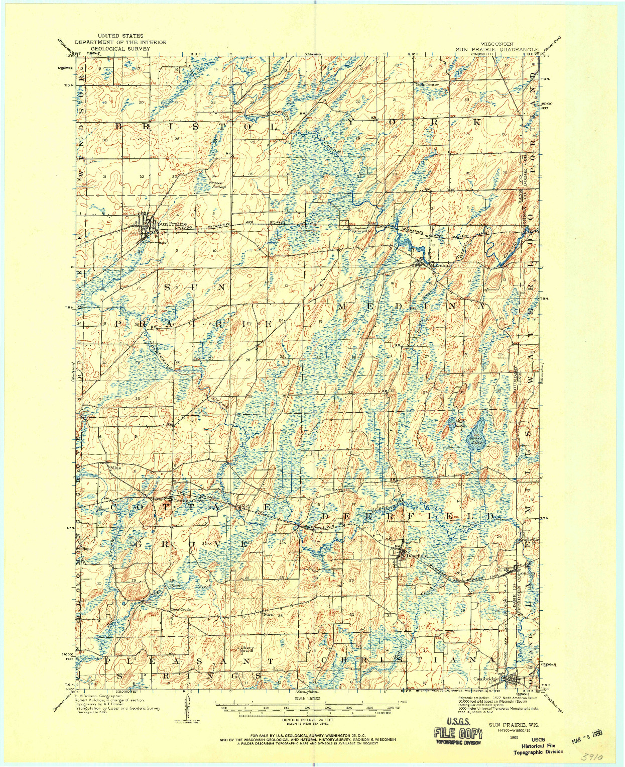 USGS 1:62500-SCALE QUADRANGLE FOR SUN PRAIRIE, WI 1905