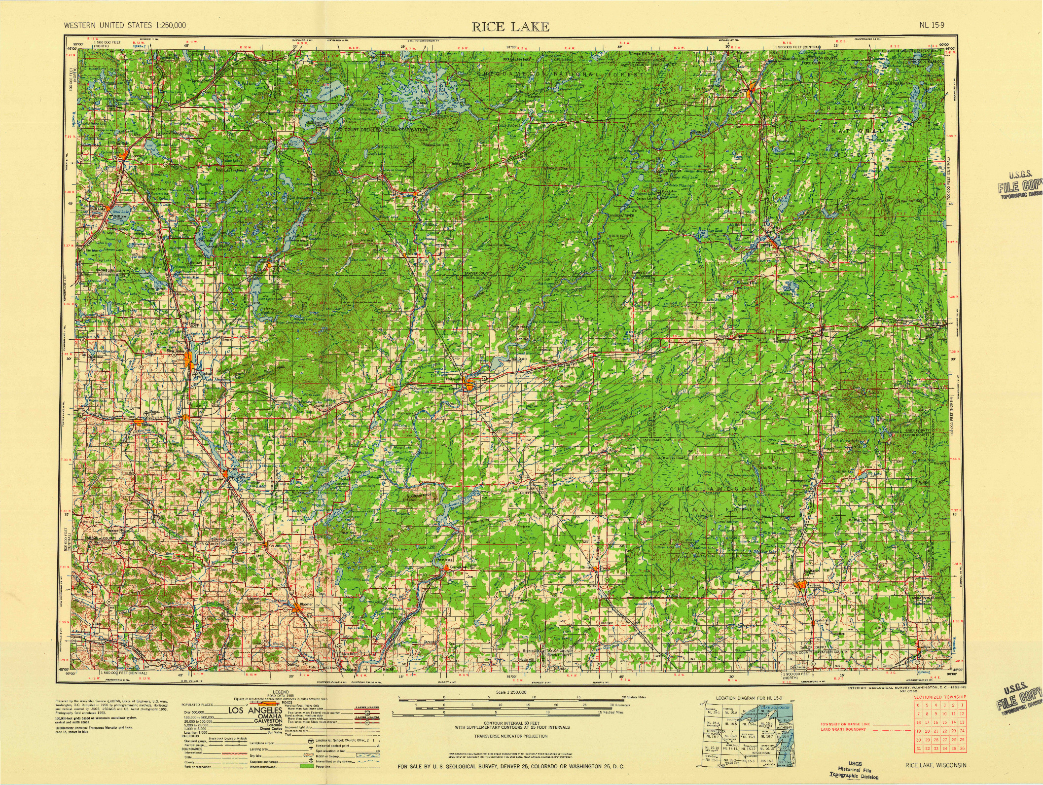 USGS 1:250000-SCALE QUADRANGLE FOR RICE LAKE, WI 1959