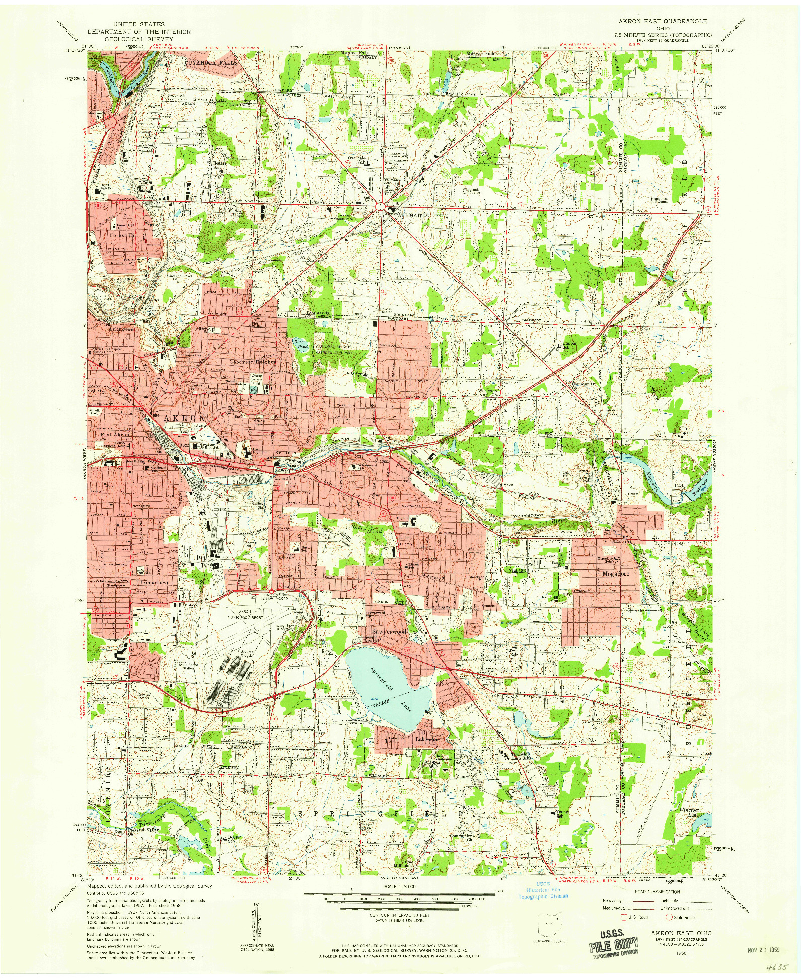 USGS 1:24000-SCALE QUADRANGLE FOR AKRON EAST, OH 1958