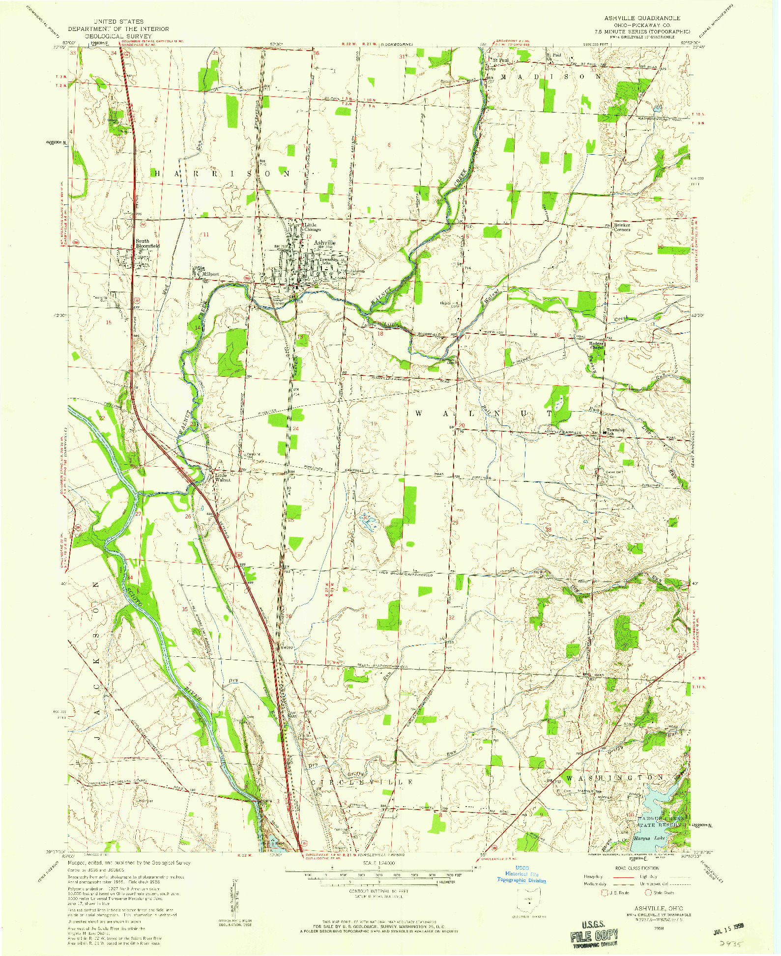 USGS 1:24000-SCALE QUADRANGLE FOR ASHVILLE, OH 1958