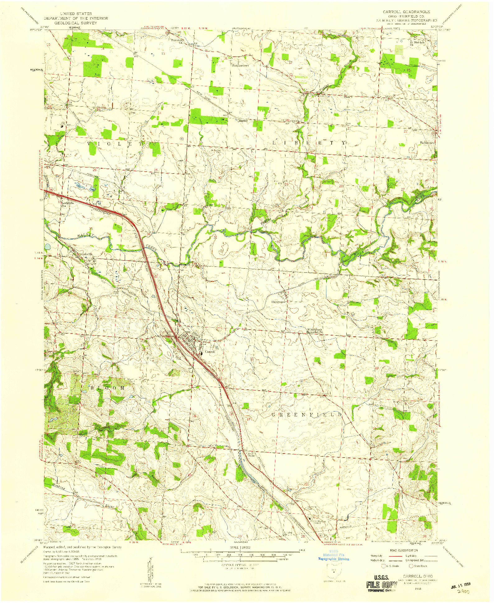 USGS 1:24000-SCALE QUADRANGLE FOR CARROLL, OH 1958