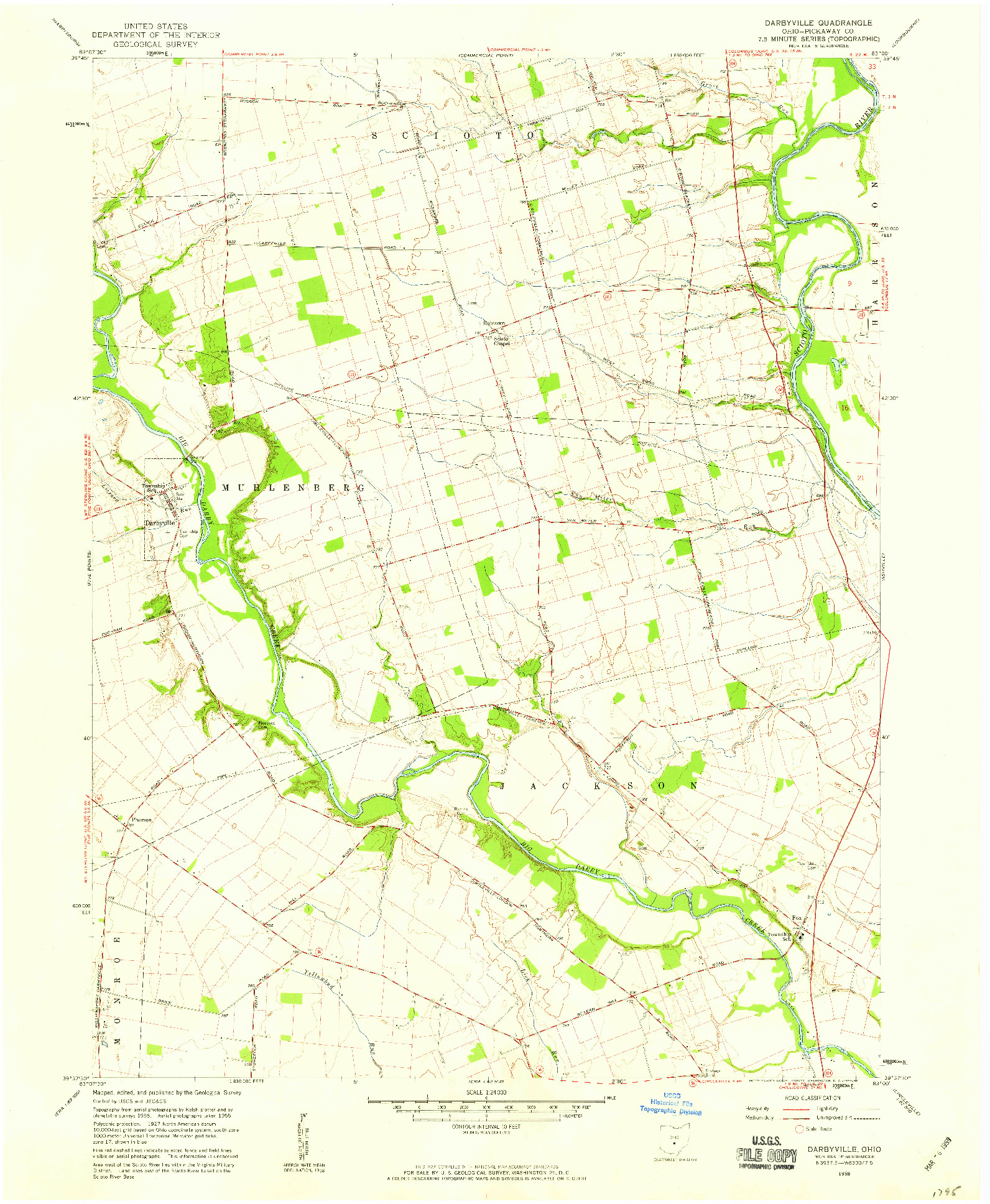 USGS 1:24000-SCALE QUADRANGLE FOR DARBYVILLE, OH 1958