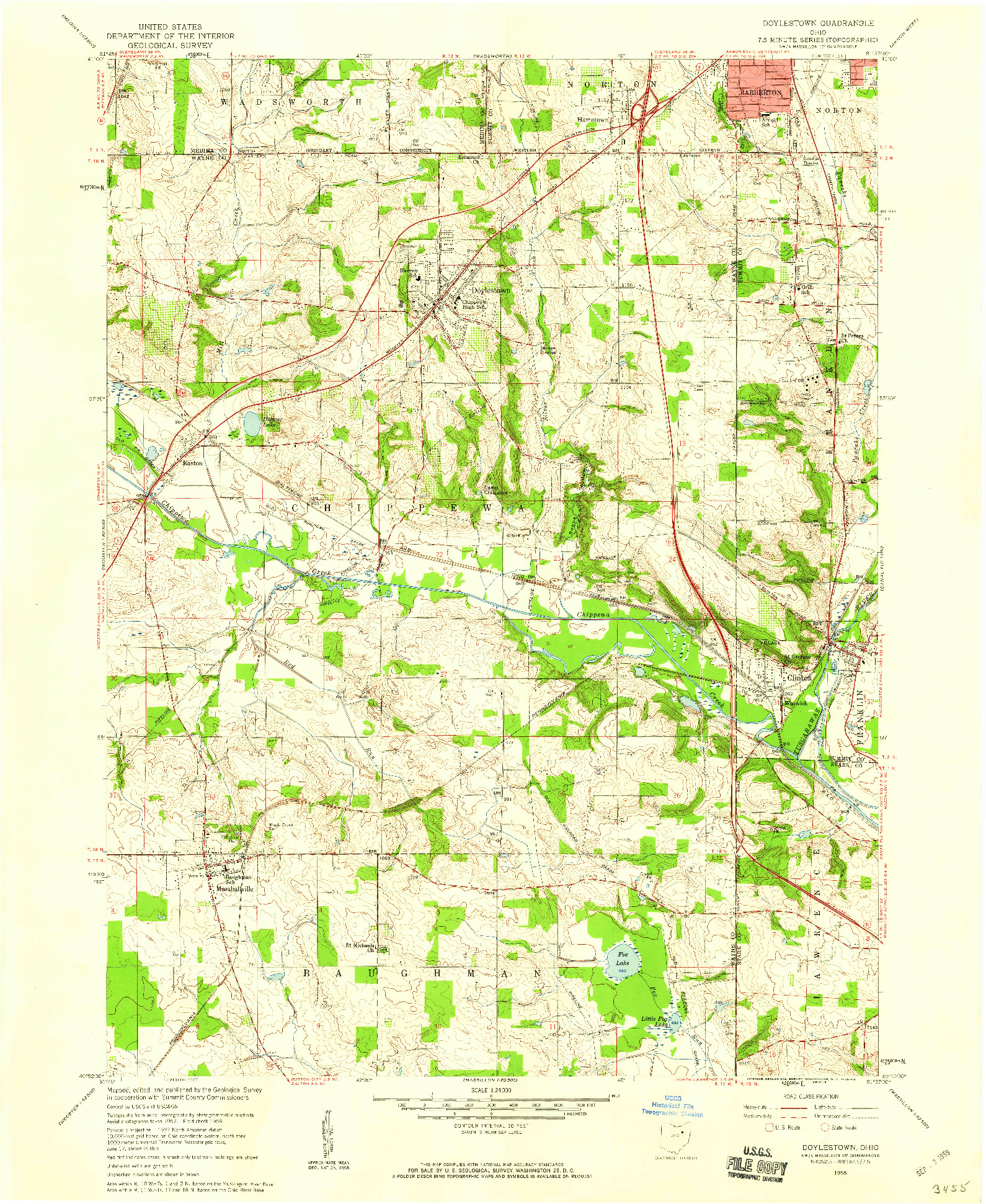 USGS 1:24000-SCALE QUADRANGLE FOR DOYLESTOWN, OH 1958