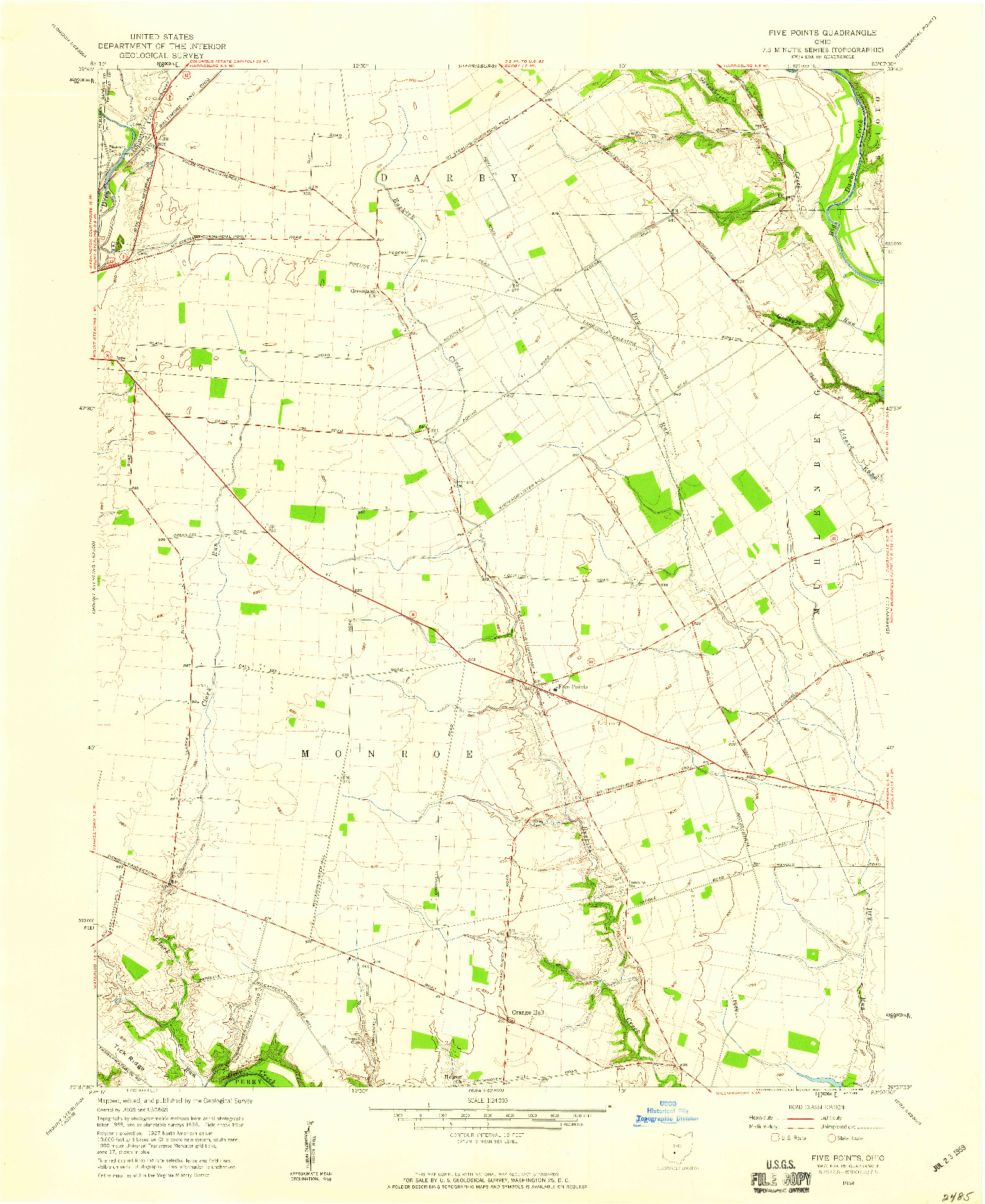 USGS 1:24000-SCALE QUADRANGLE FOR FIVE POINTS, OH 1958