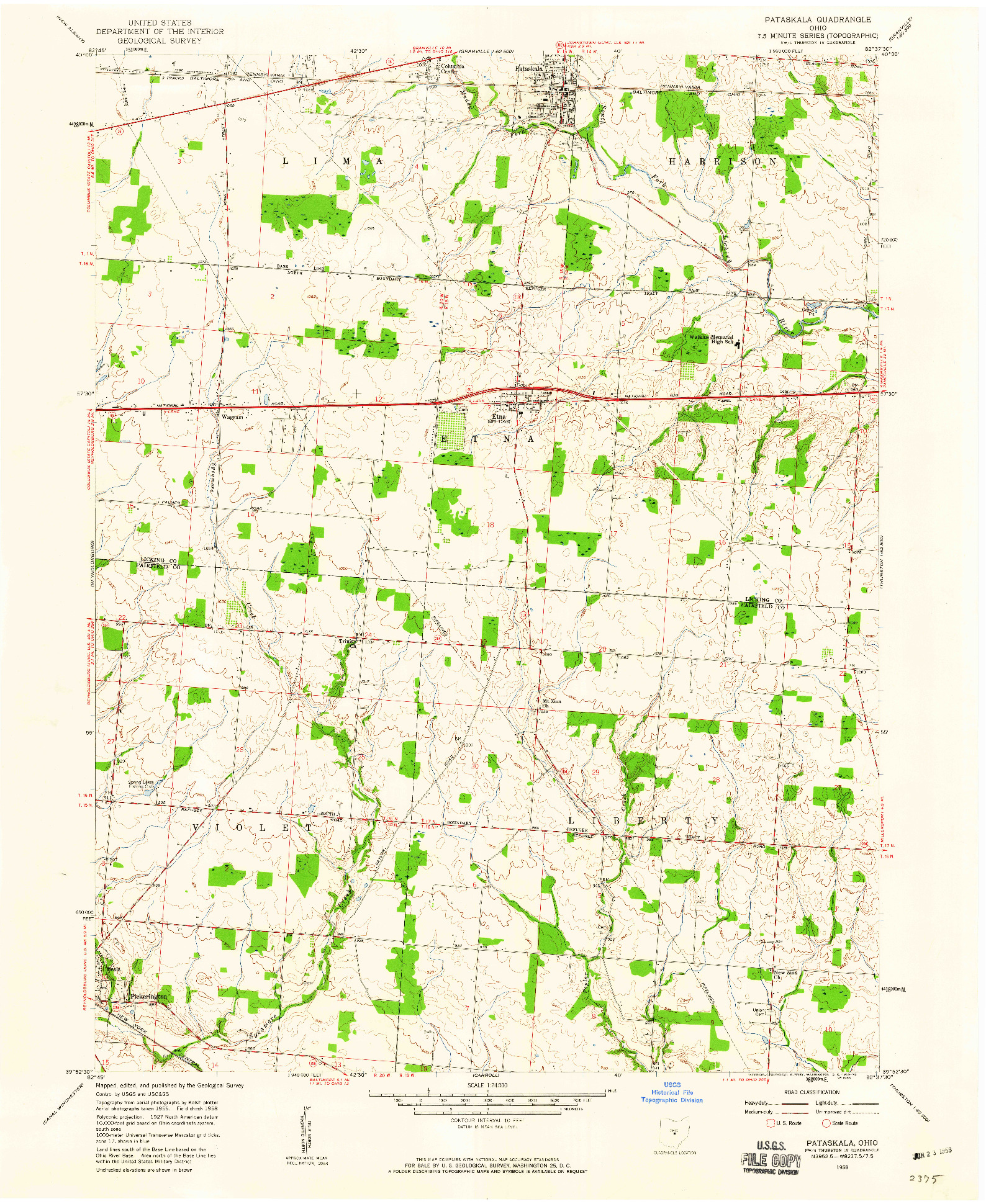 USGS 1:24000-SCALE QUADRANGLE FOR PATASKALA, OH 1958