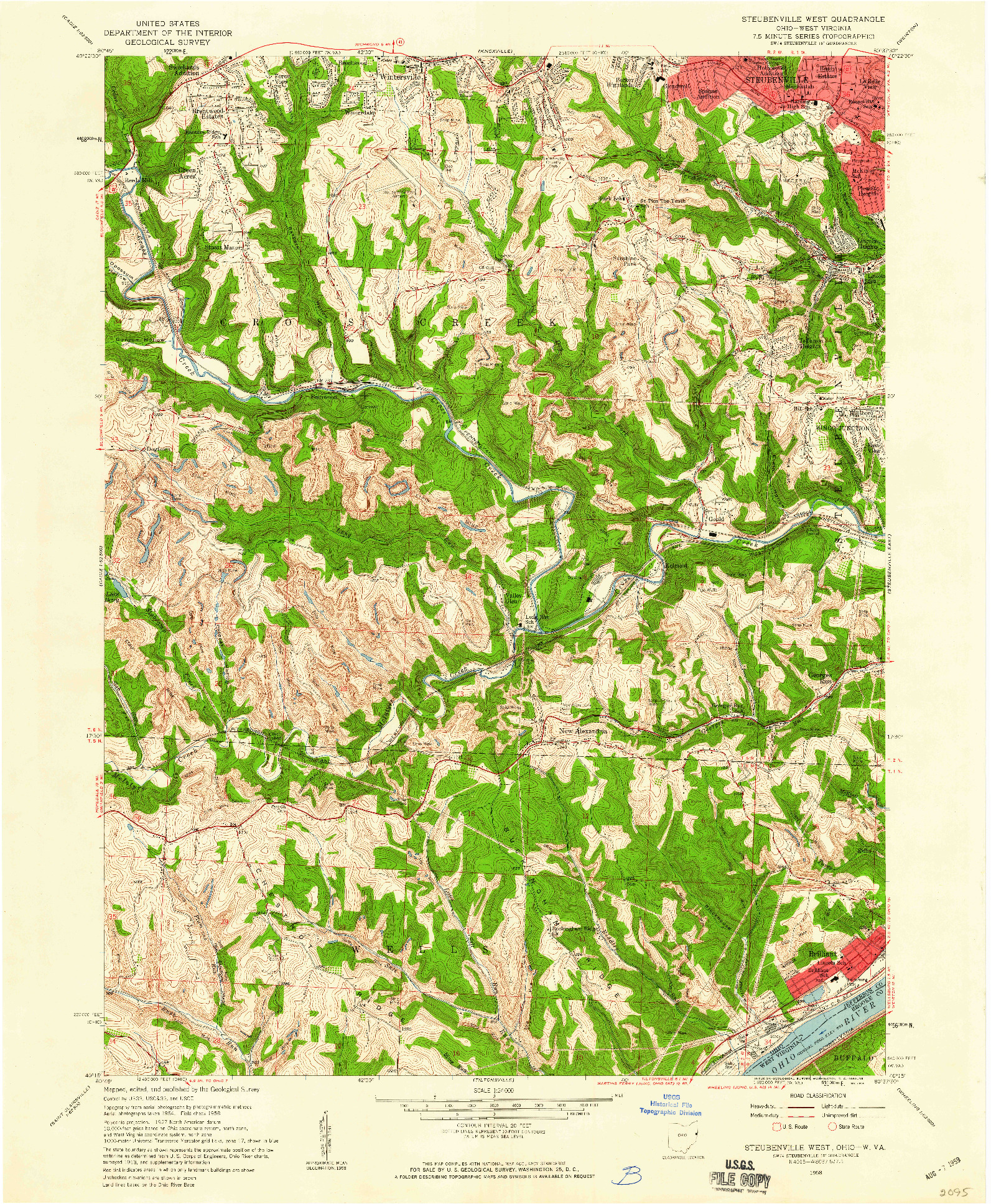 USGS 1:24000-SCALE QUADRANGLE FOR STEUBENVILLE WEST, OH 1958