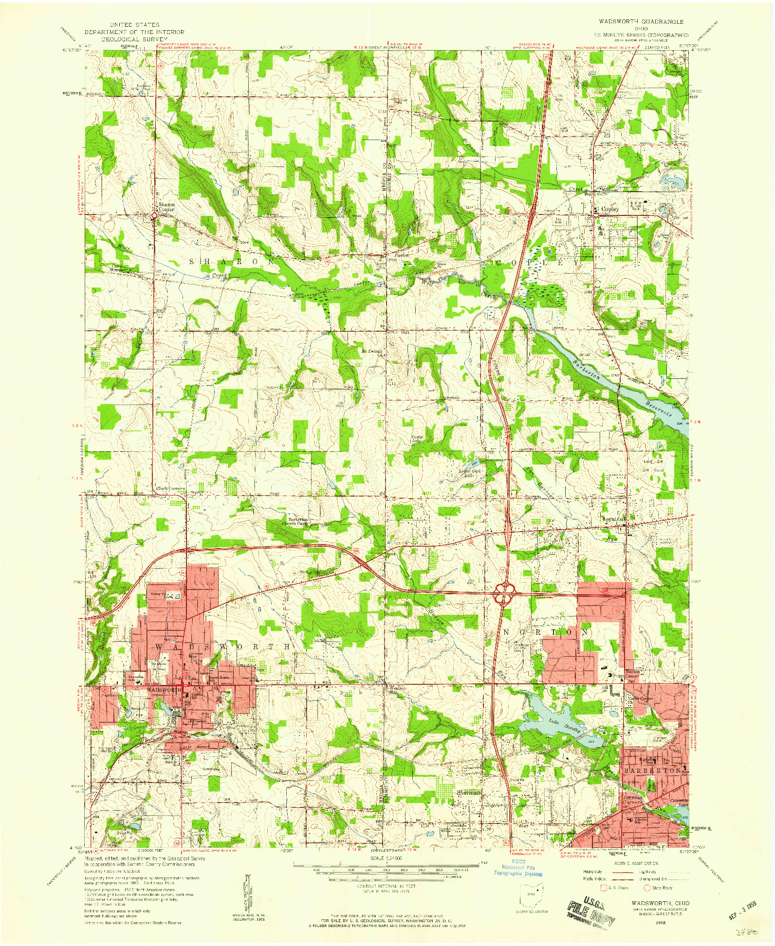 USGS 1:24000-SCALE QUADRANGLE FOR WADSWORTH, OH 1958