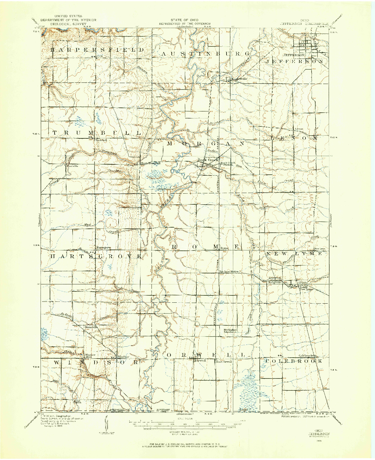 USGS 1:62500-SCALE QUADRANGLE FOR JEFFERSON, OH 1905