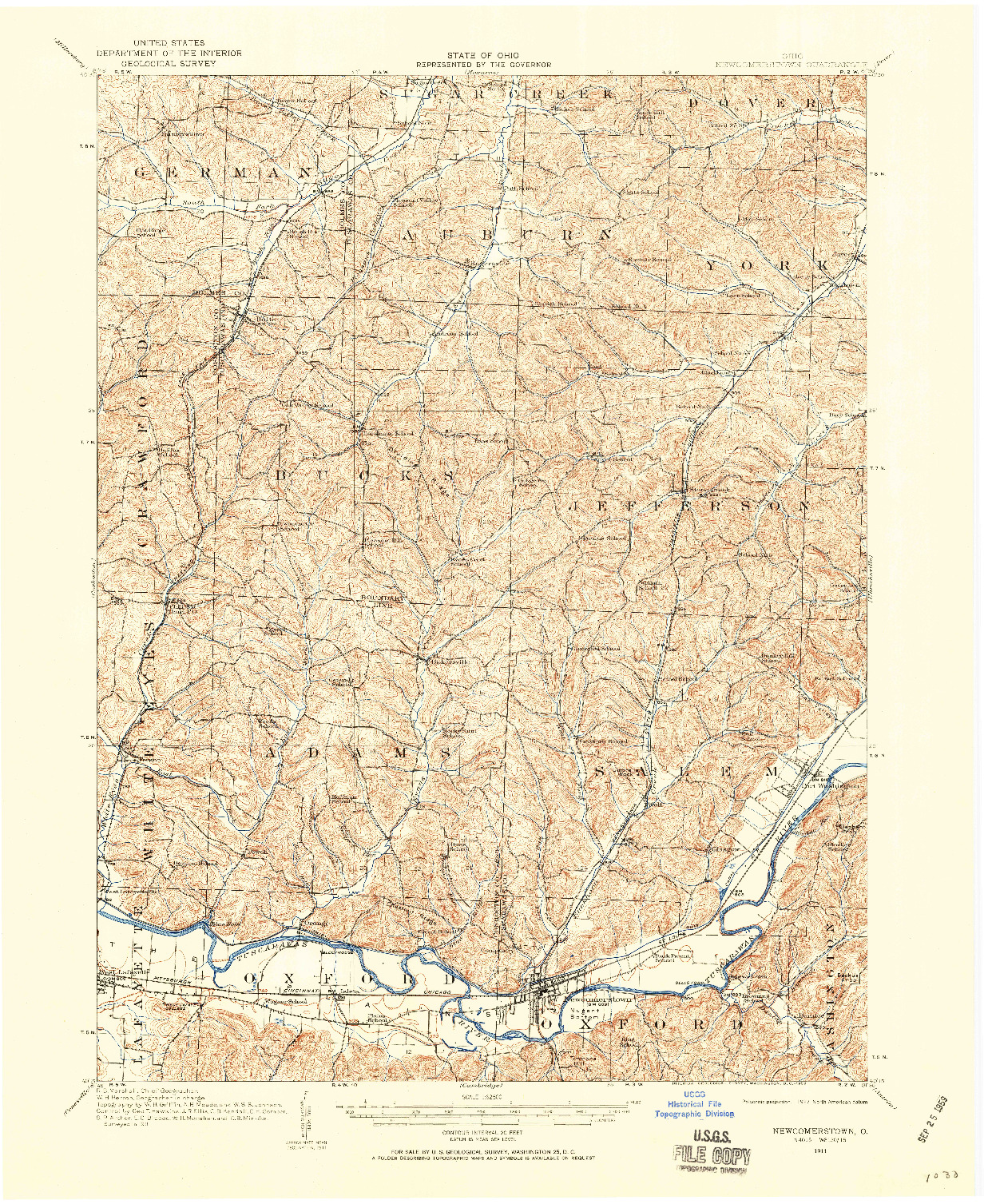 USGS 1:62500-SCALE QUADRANGLE FOR NEWCOMERSTOWN, OH 1911