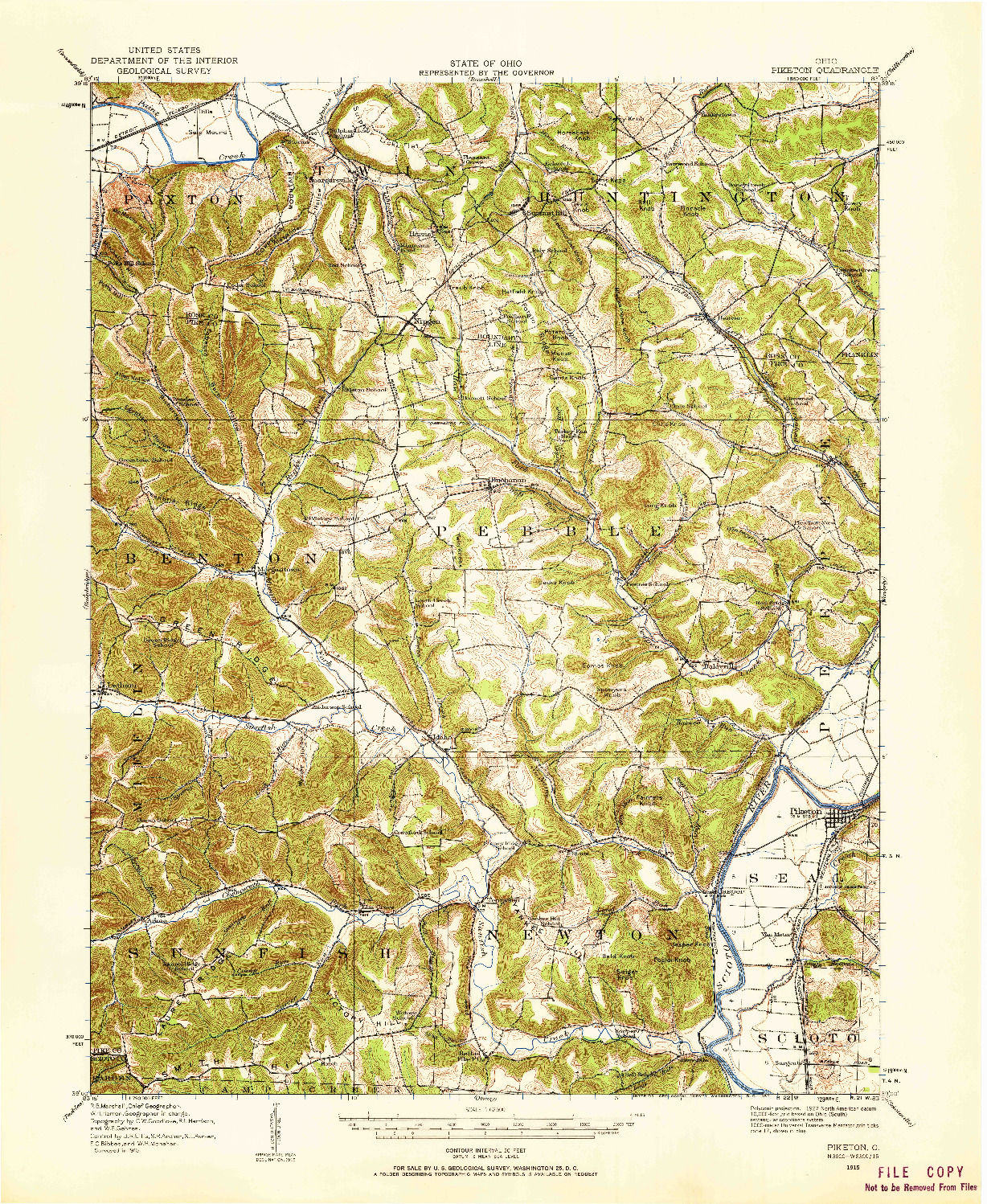 USGS 1:62500-SCALE QUADRANGLE FOR PIKETON, OH 1915