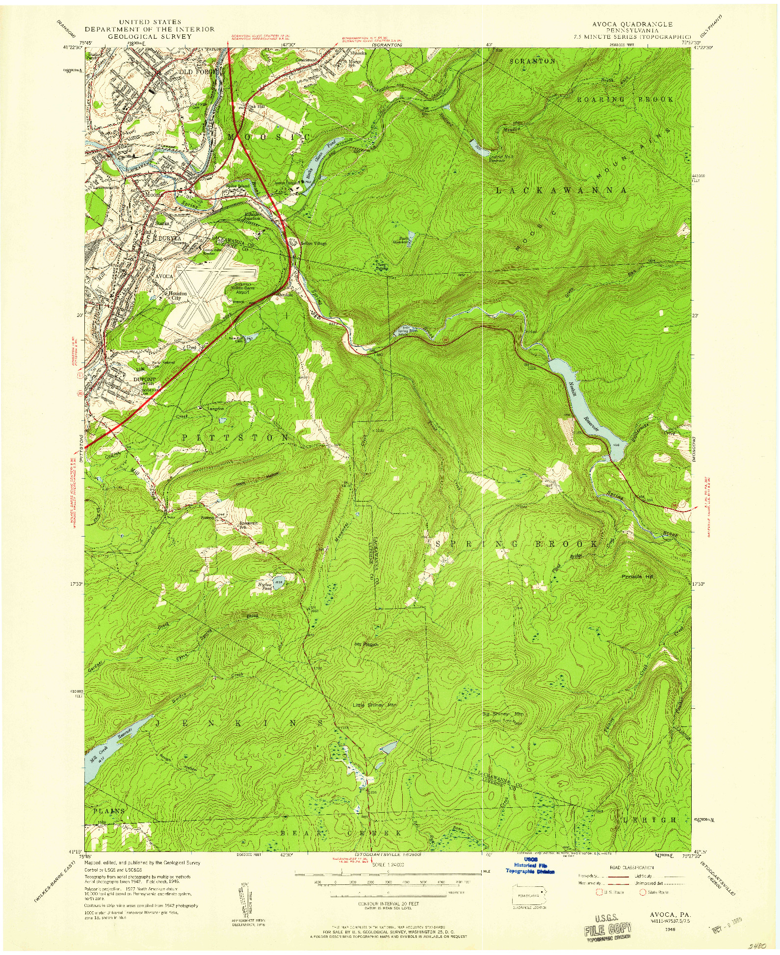 USGS 1:24000-SCALE QUADRANGLE FOR AVOCA, PA 1946