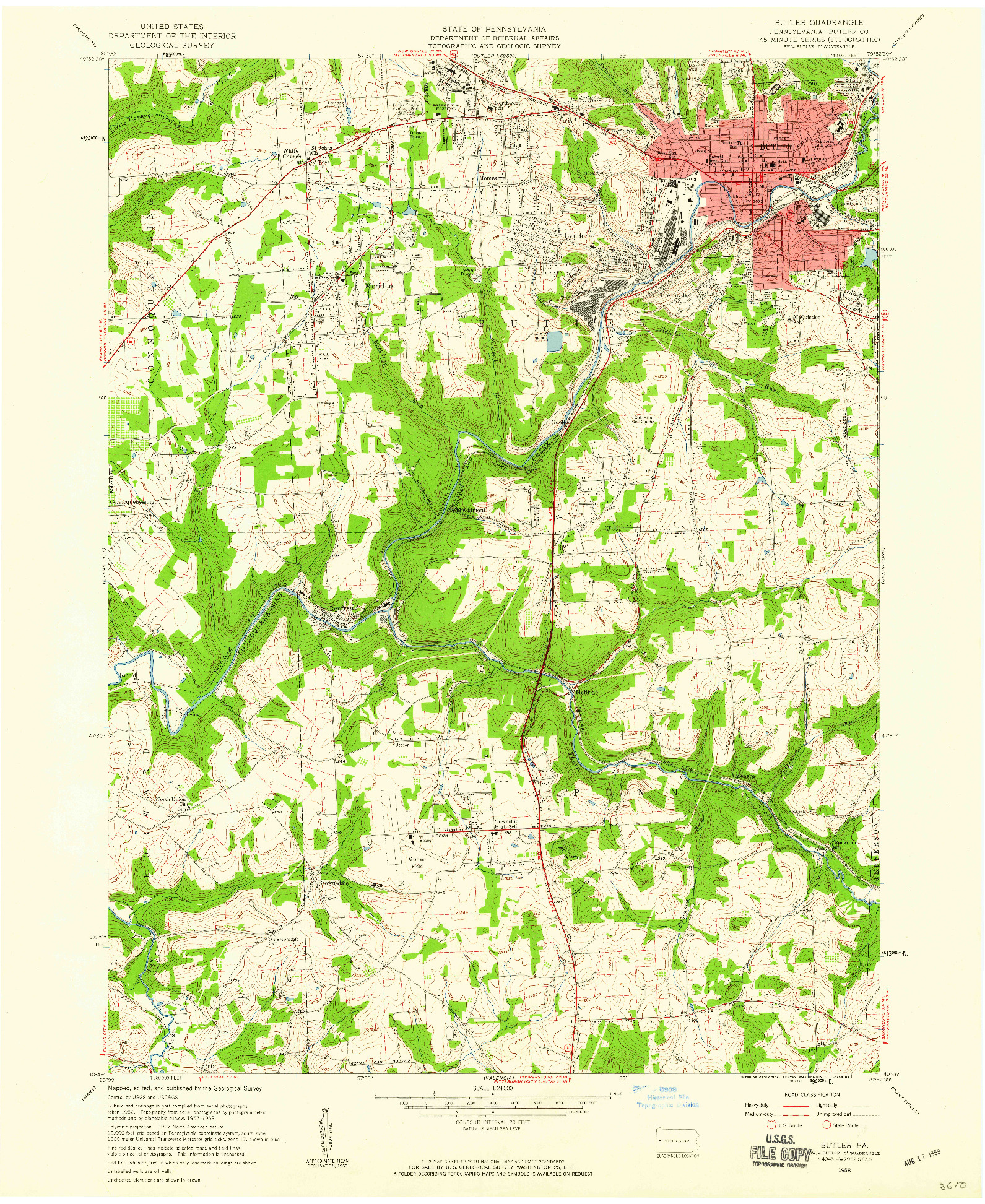 USGS 1:24000-SCALE QUADRANGLE FOR BUTLER, PA 1958