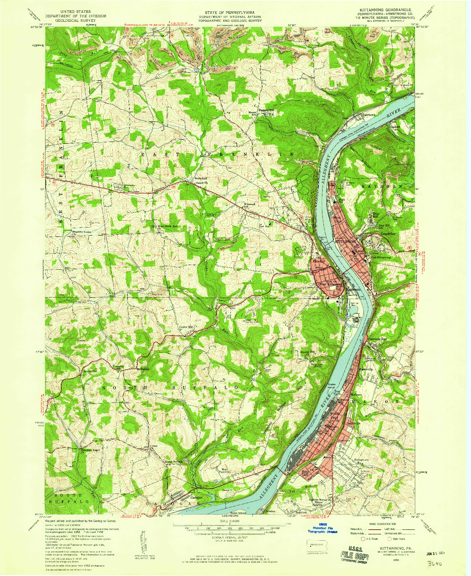 USGS 1:24000-SCALE QUADRANGLE FOR KITTANNING, PA 1958