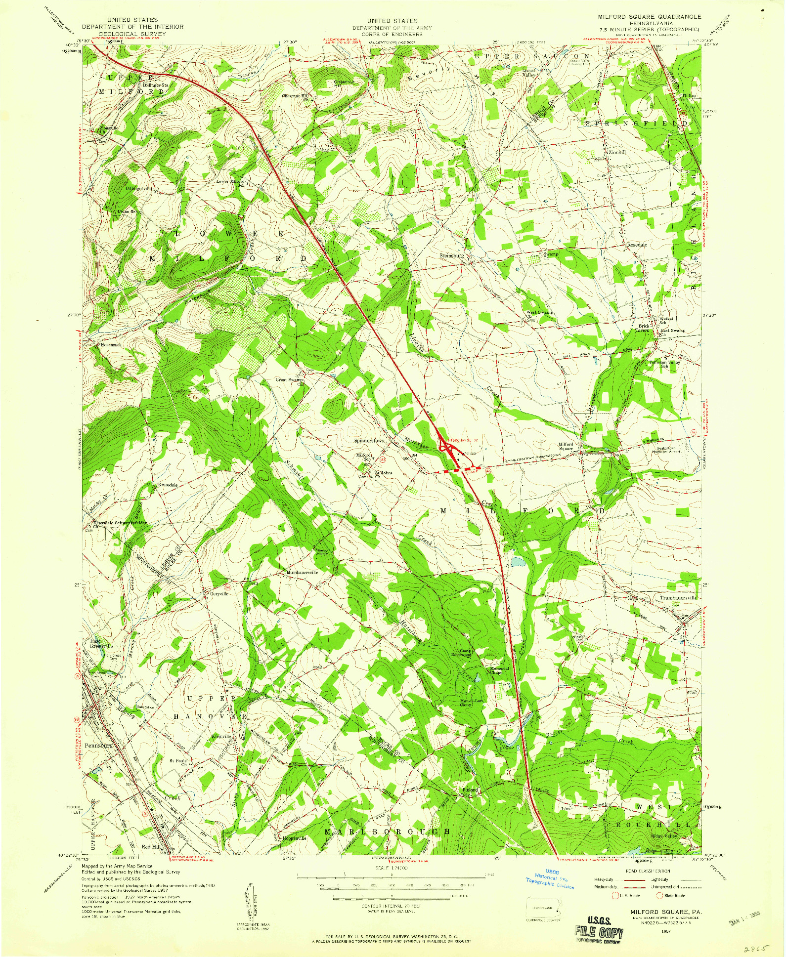 USGS 1:24000-SCALE QUADRANGLE FOR MILFORD SQUARE, PA 1957