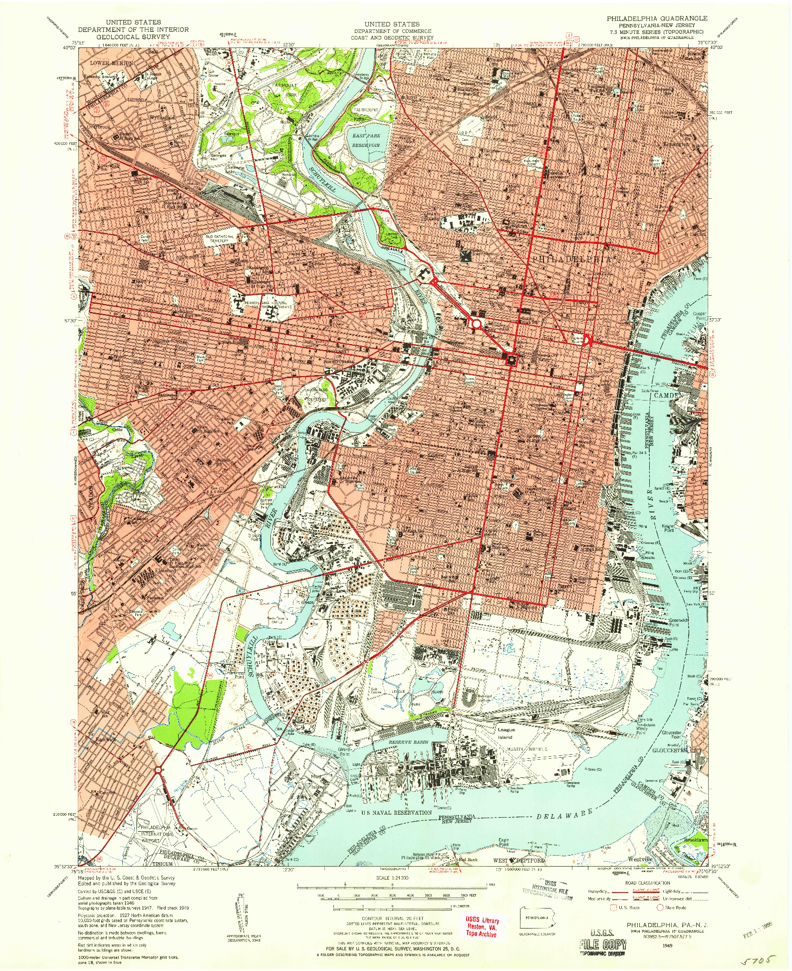 USGS 1:24000-SCALE QUADRANGLE FOR PHILADELPHIA, PA 1949